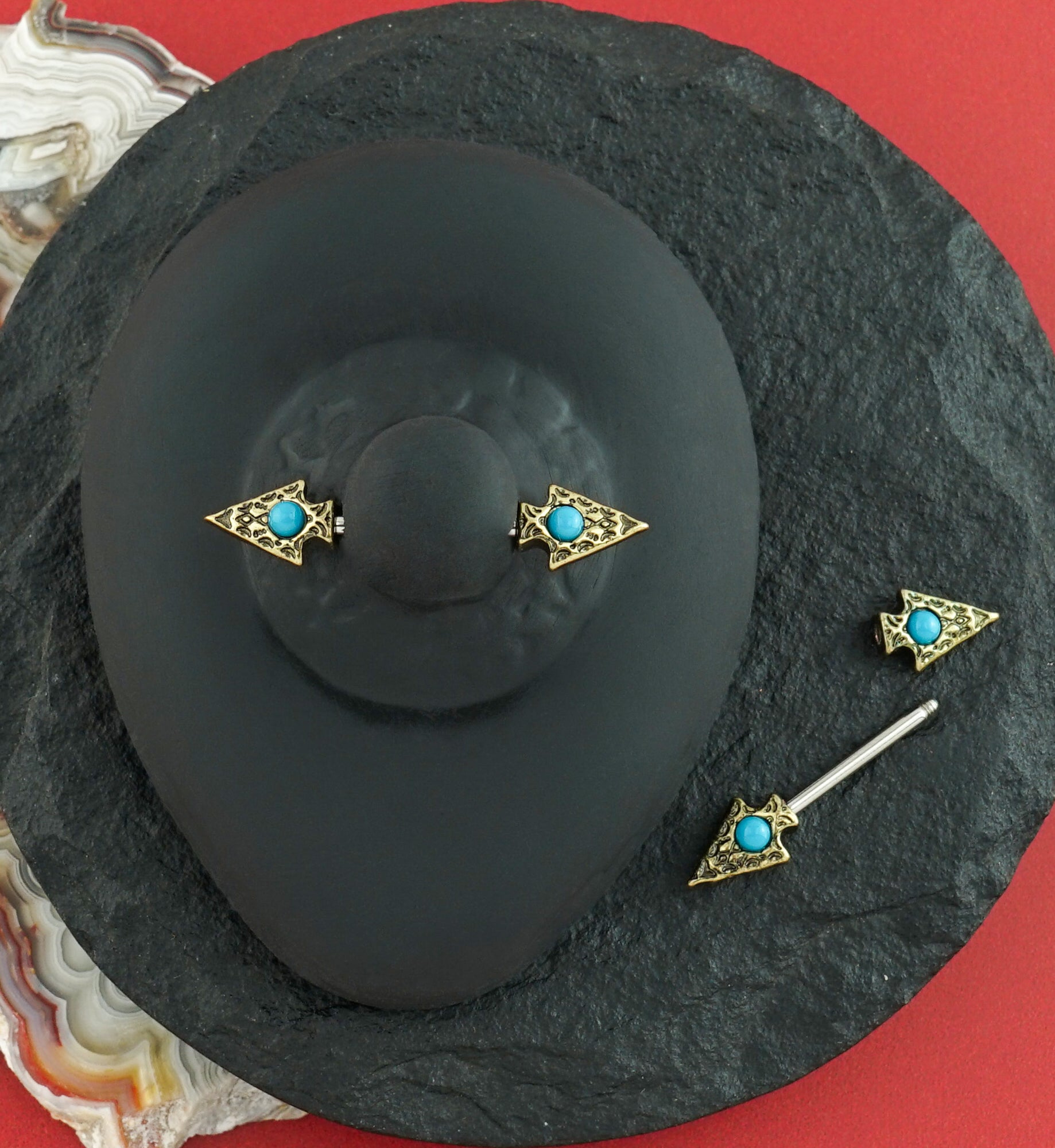14G Arrowhead Turquoise Nipple Ring Barbell