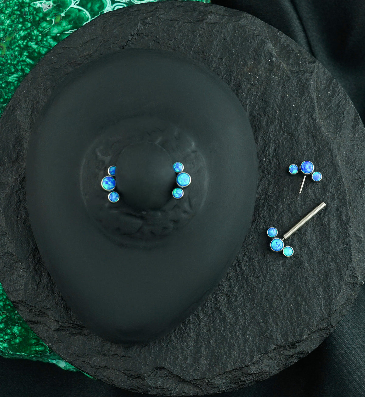 14G Blue Opalite Trinary Titanium Threadless Nipple Bars