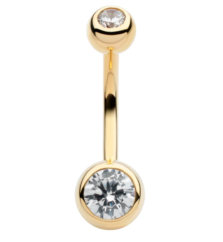 14kt Gold Bezel Clear CZ Internally Threaded Belly Button Ring