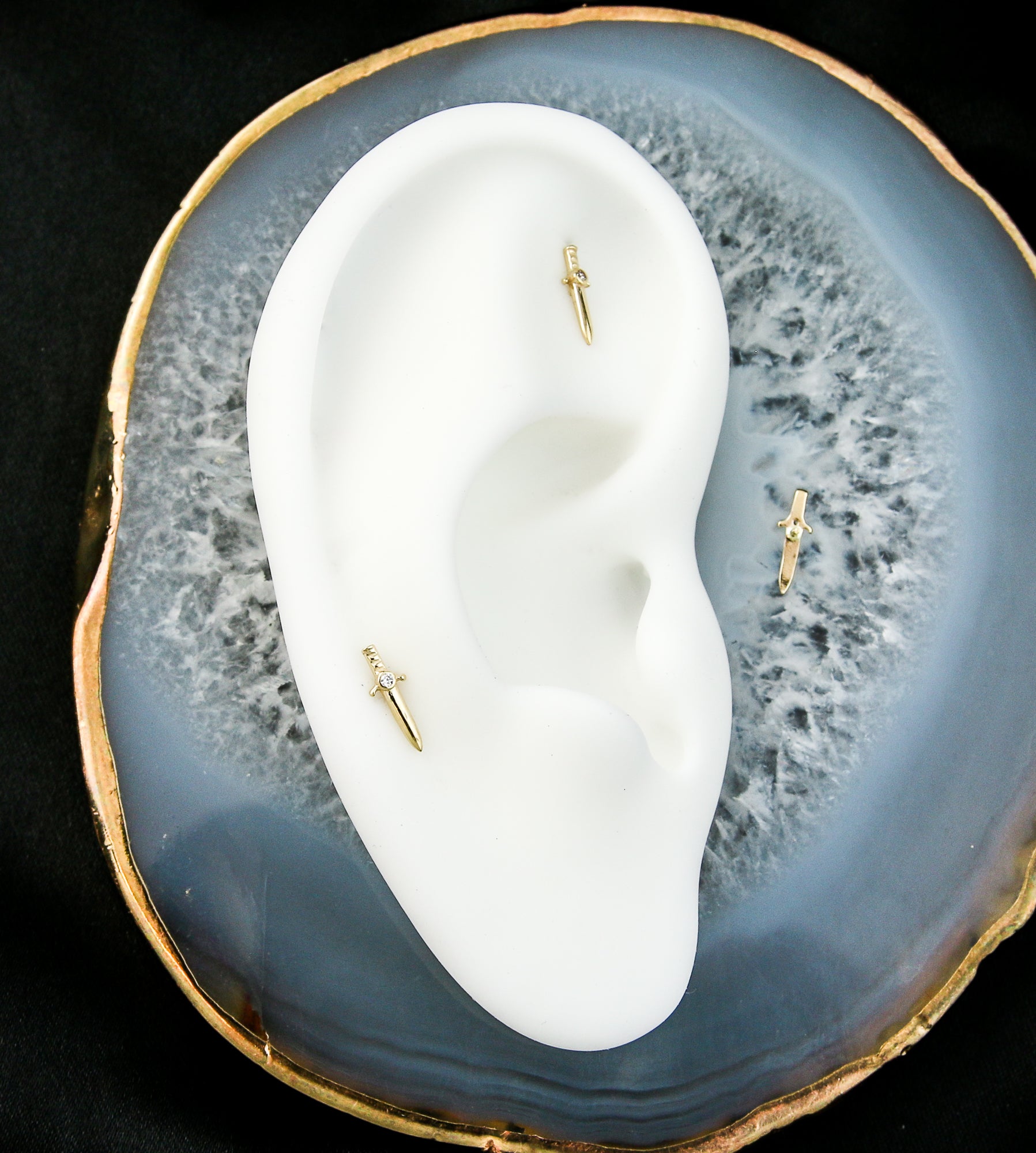 14kt Gold Kings Sword Clear CZ Threadless Top