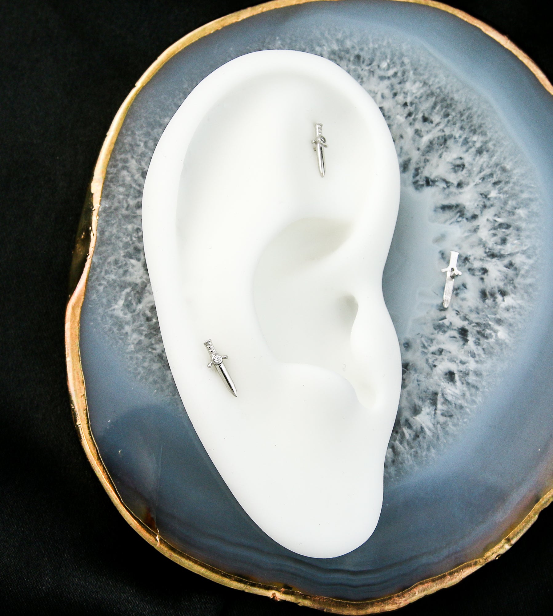 14kt White Gold Kings Sword Clear CZ Threadless Top