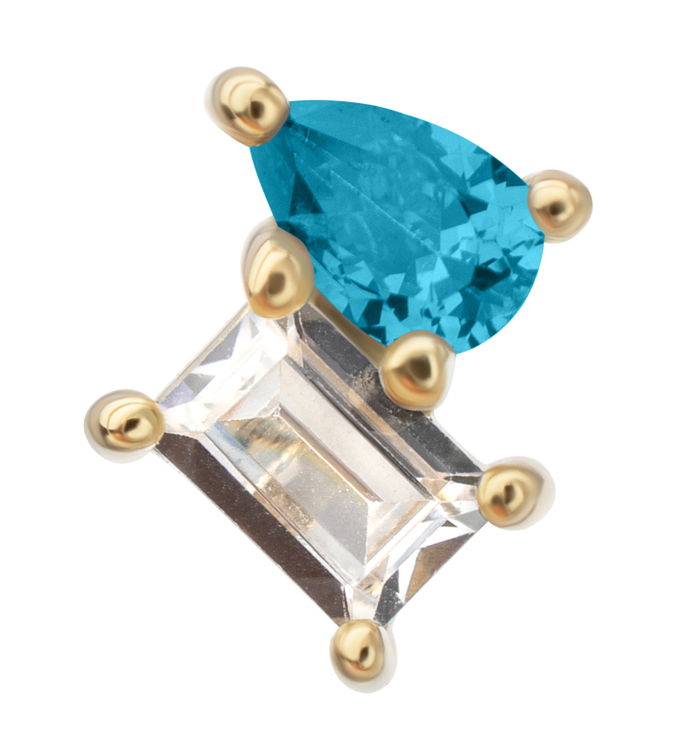 14kt Gold Exponential Teardrop Aqua CZ Threadless Top