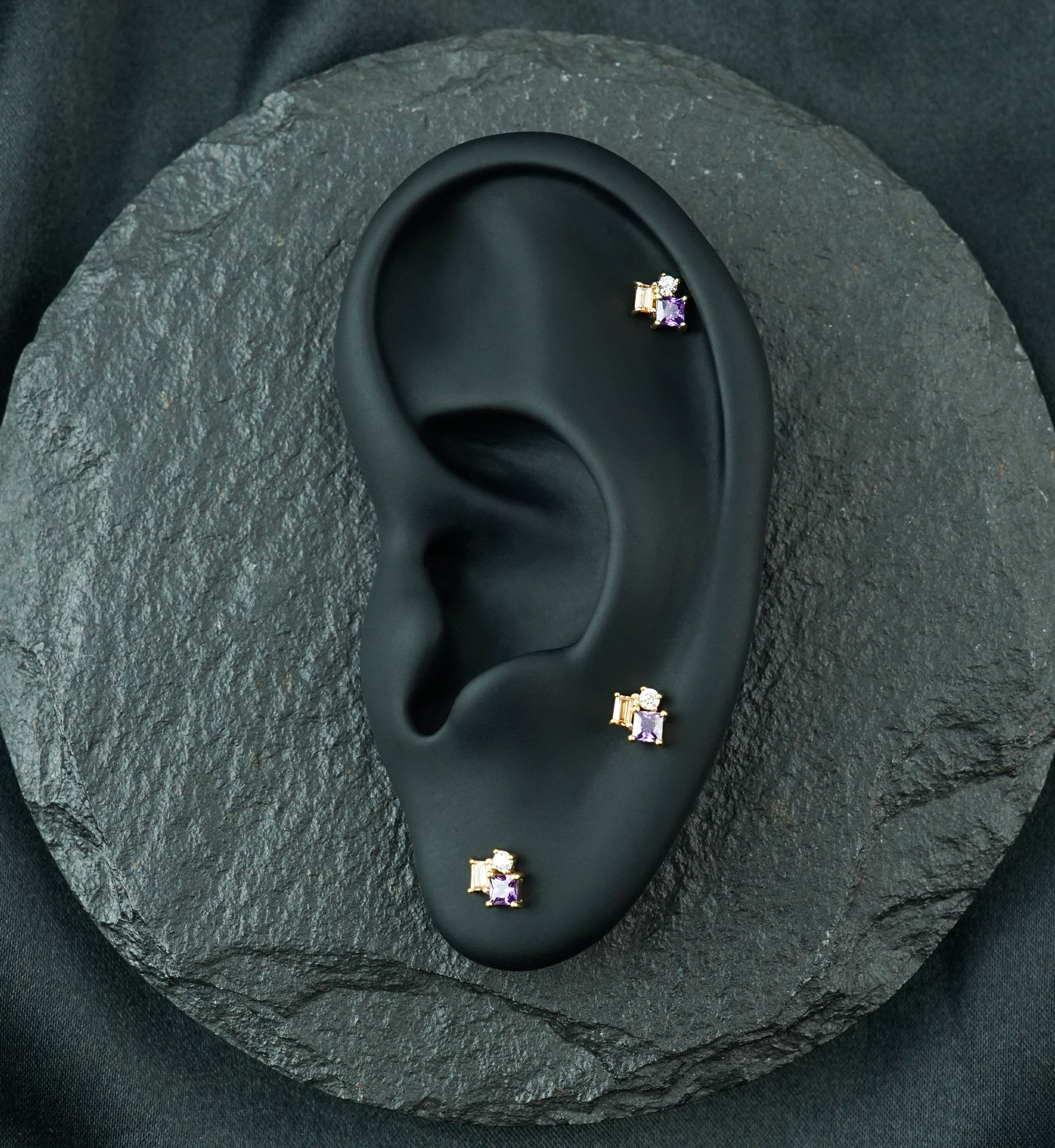 14kt Gold Amethyst and Champagne CZ Amalgam Threadless Top