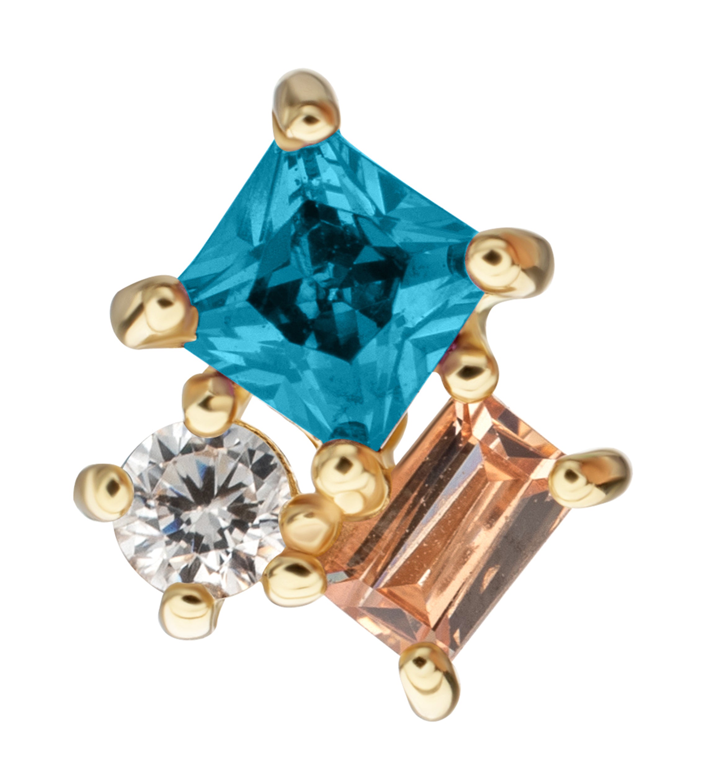 14kt Gold Aqua and Champagne CZ Amalgam Threadless Top