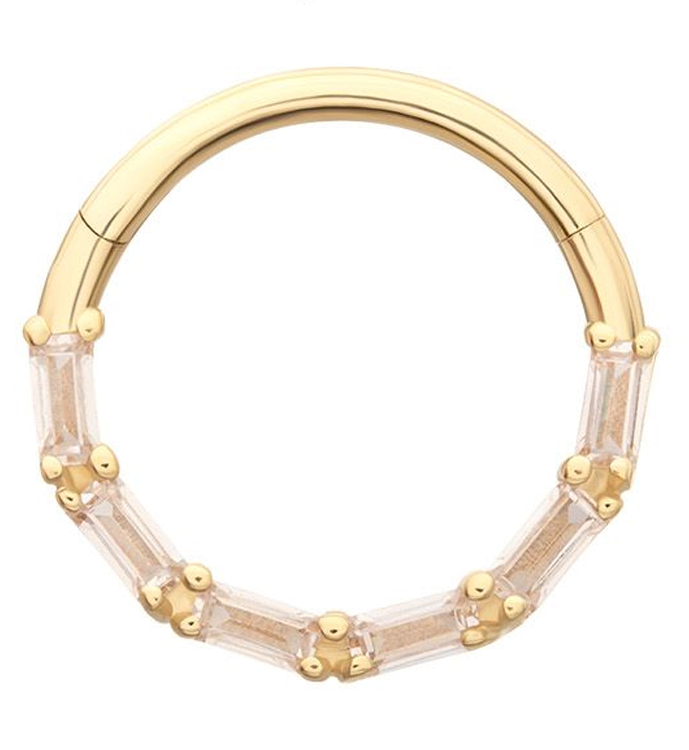 14kt Gold Baguette Row Clear CZ Hinged Segment Ring