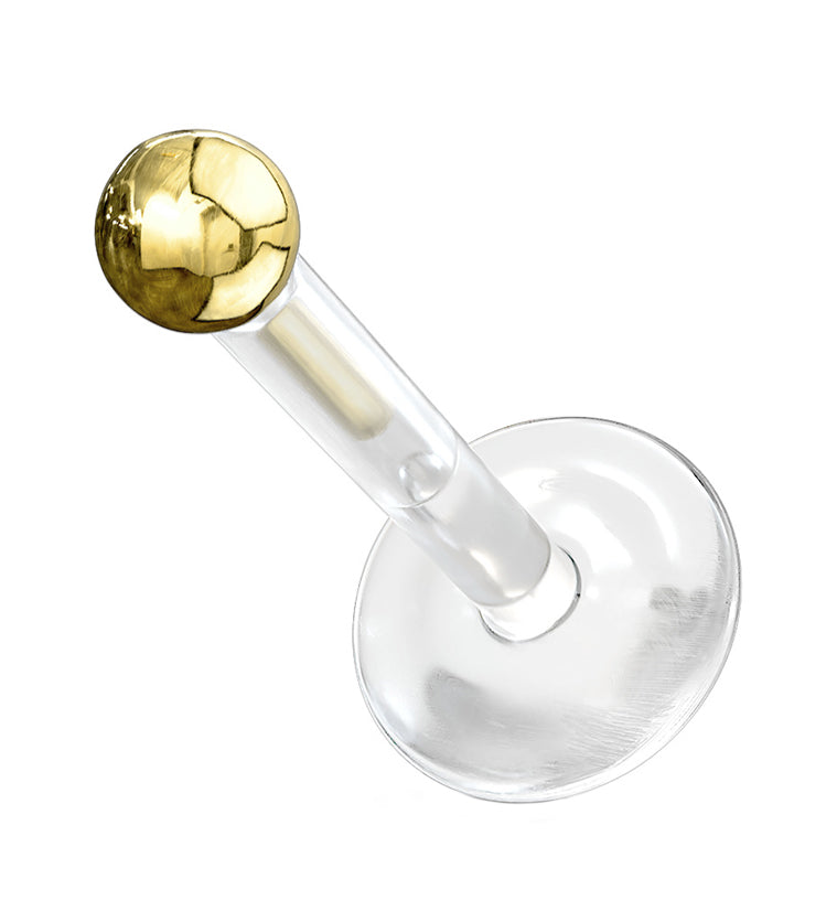 16G 14kt Gold Ball Top Bioflex Flat Back Labret Post