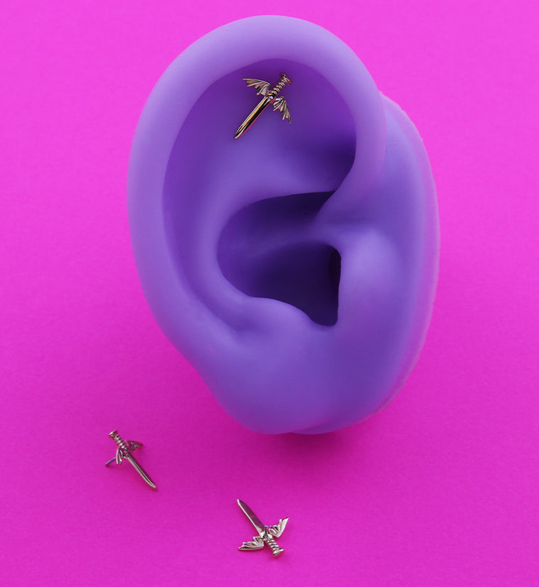 14kt Gold Bat Wing Dagger Threadless Top