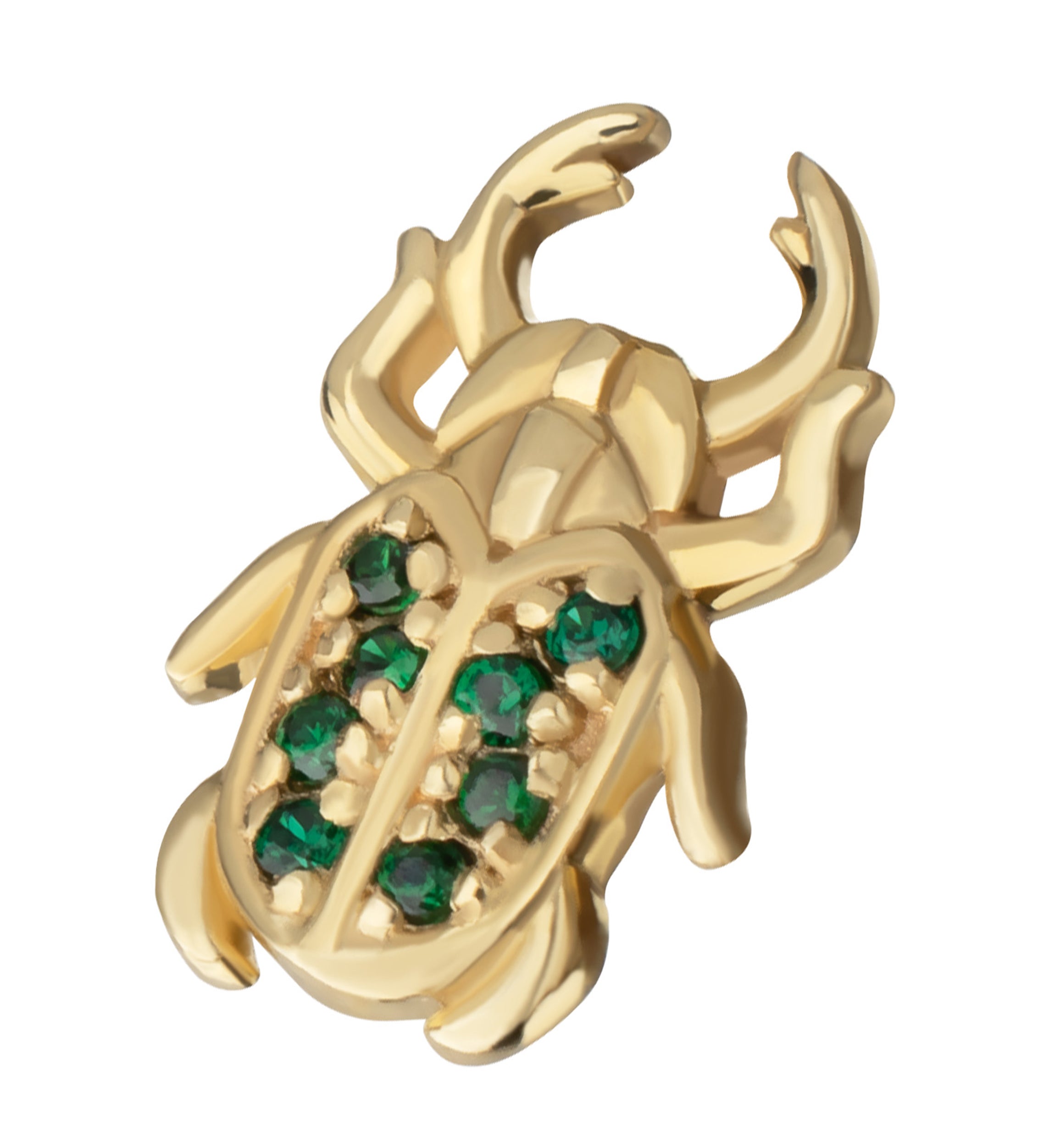 14kt Gold Beetle Emerald CZ Threadless Top