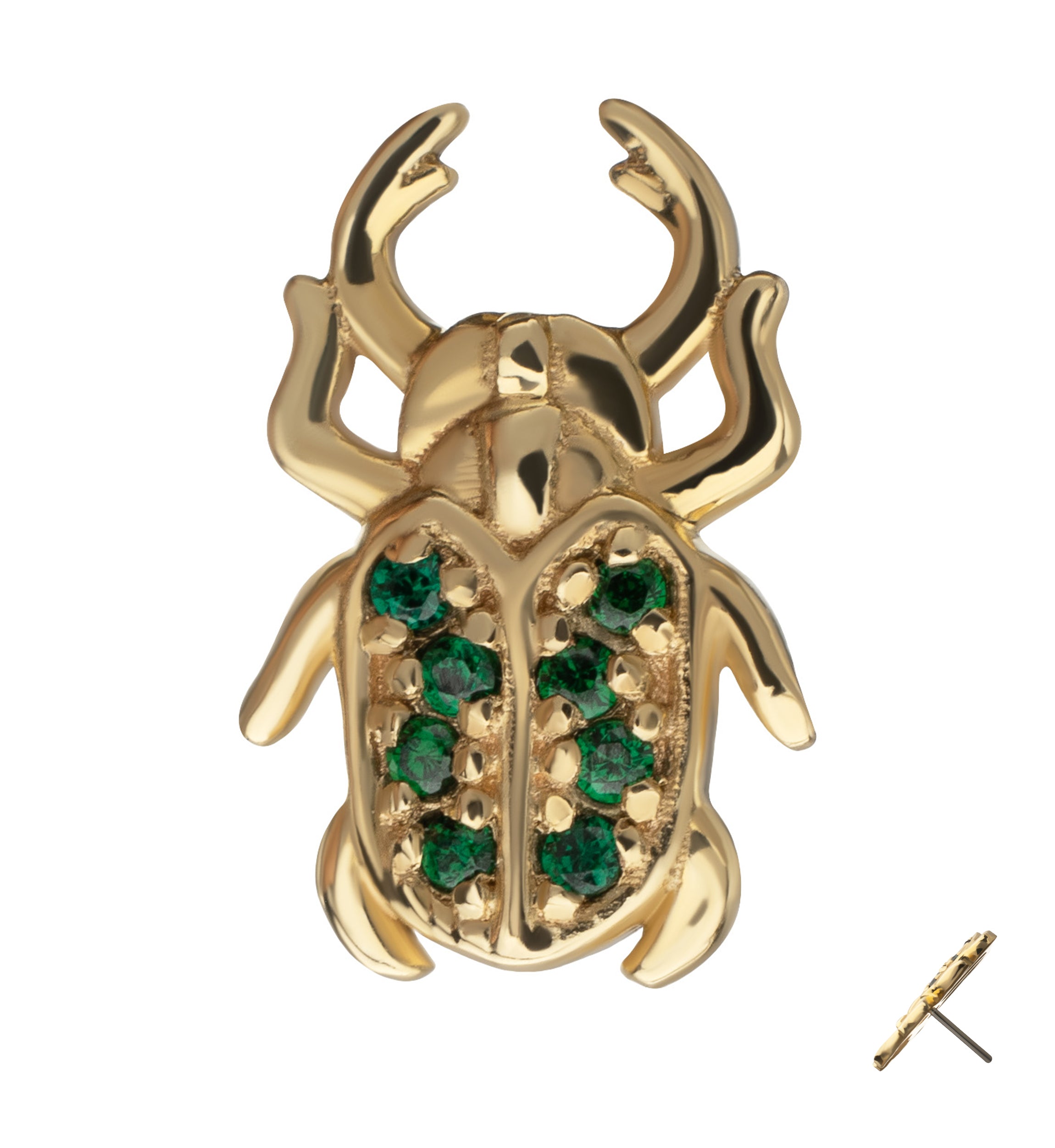 14kt Gold Beetle Emerald CZ Threadless Top