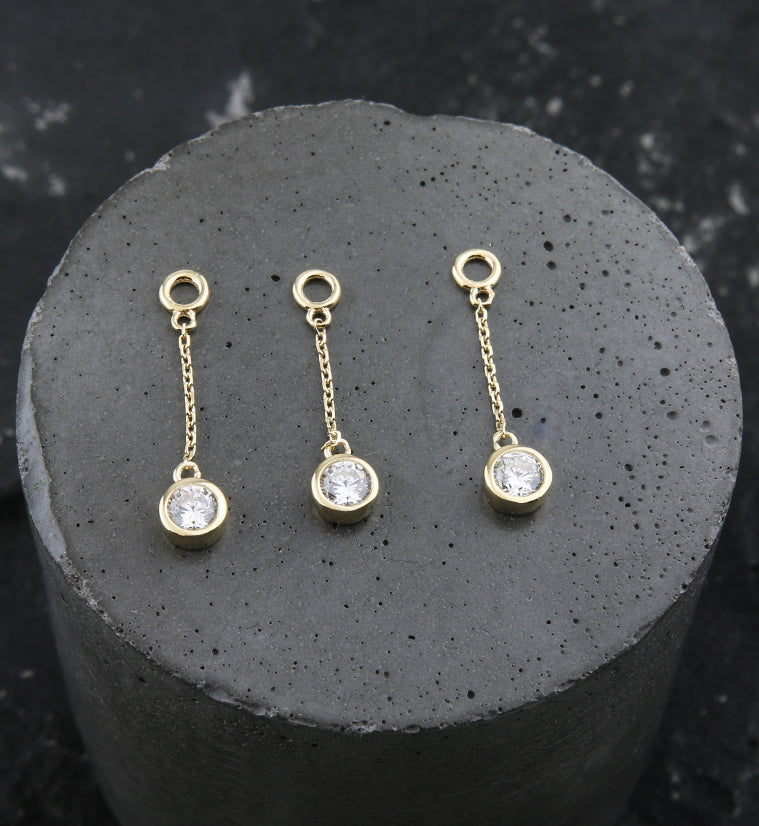 14kt Gold Bezel Clear CZ Dangle Chain Charm
