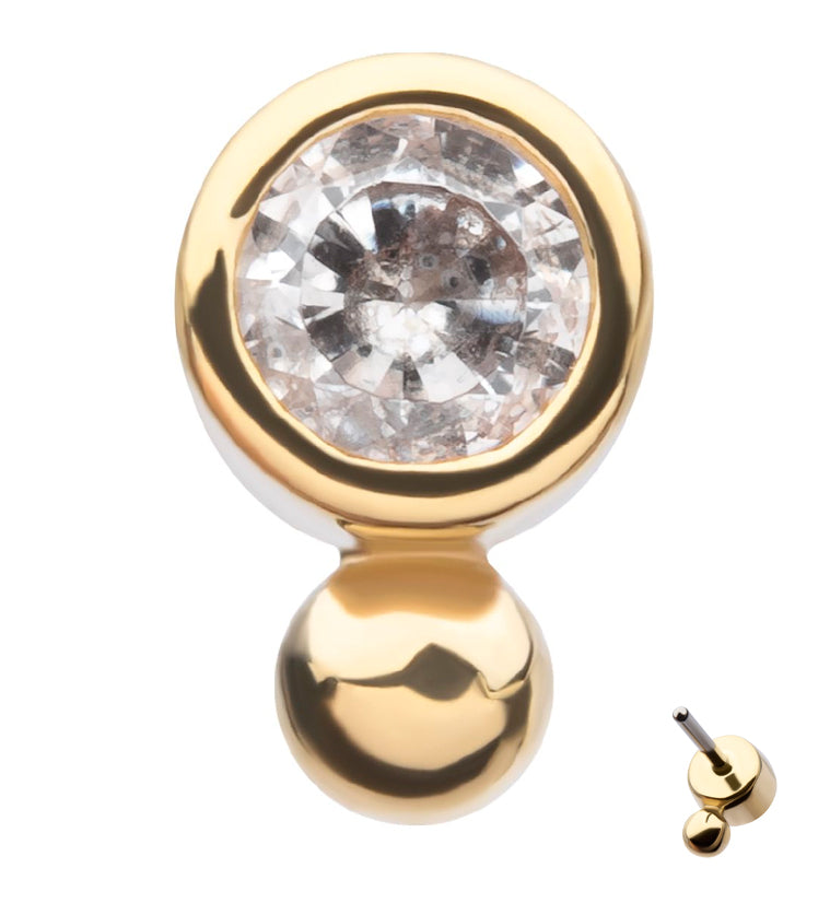 14kt Gold Bezel CZ Bead Threadless Top