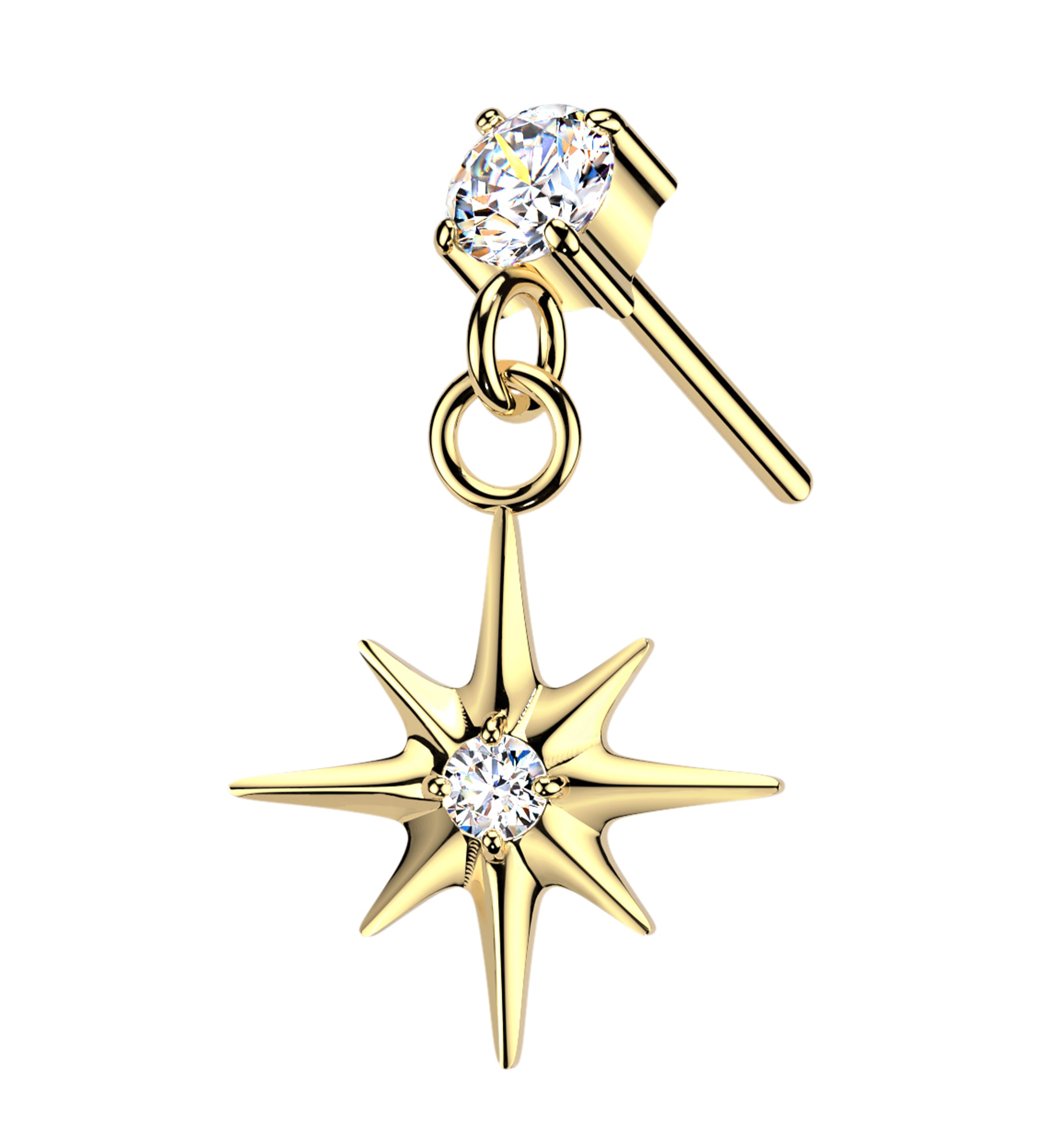 14kt Gold Cardinal Points CZ Dangle Threadless Top