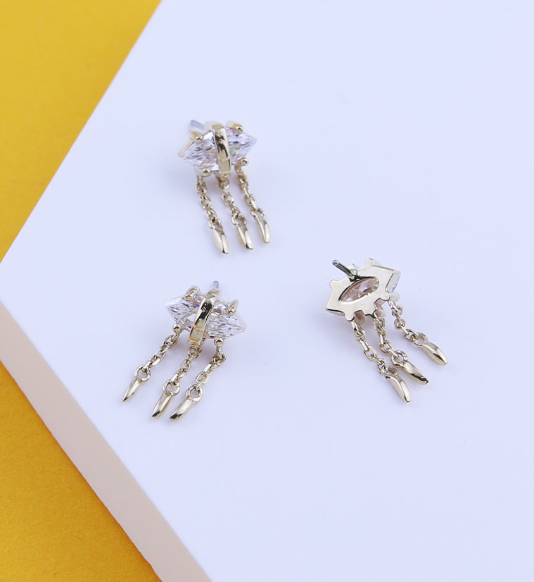 14kt Gold Cat Eye Triple Dangle Threadless Top