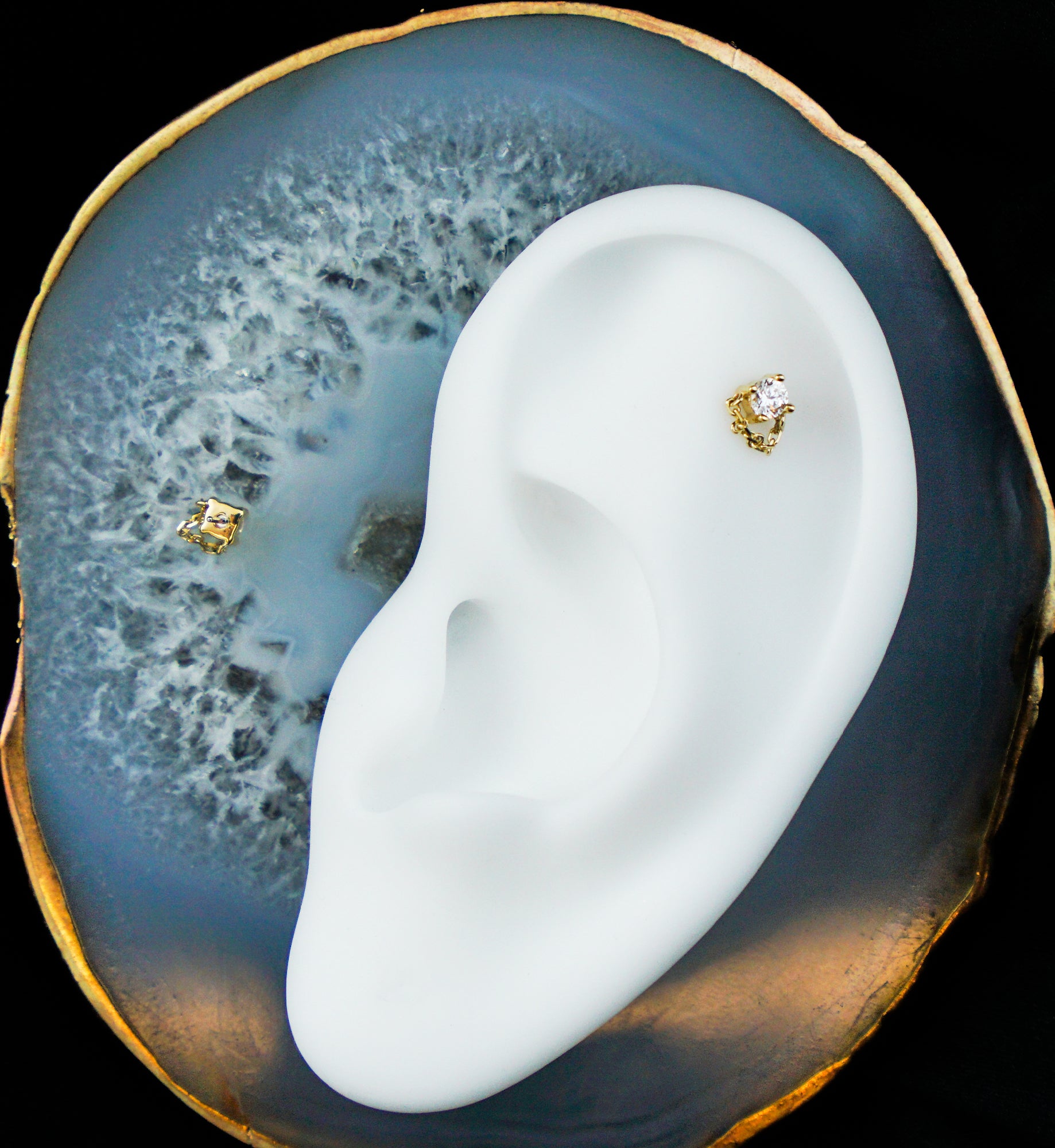 14kt Gold Clear CZ Dangle Rolo Chain Threadless Top