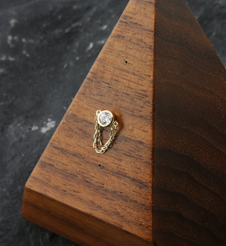 14kt Gold Clear CZ Double Dangle Chain Threadless Top