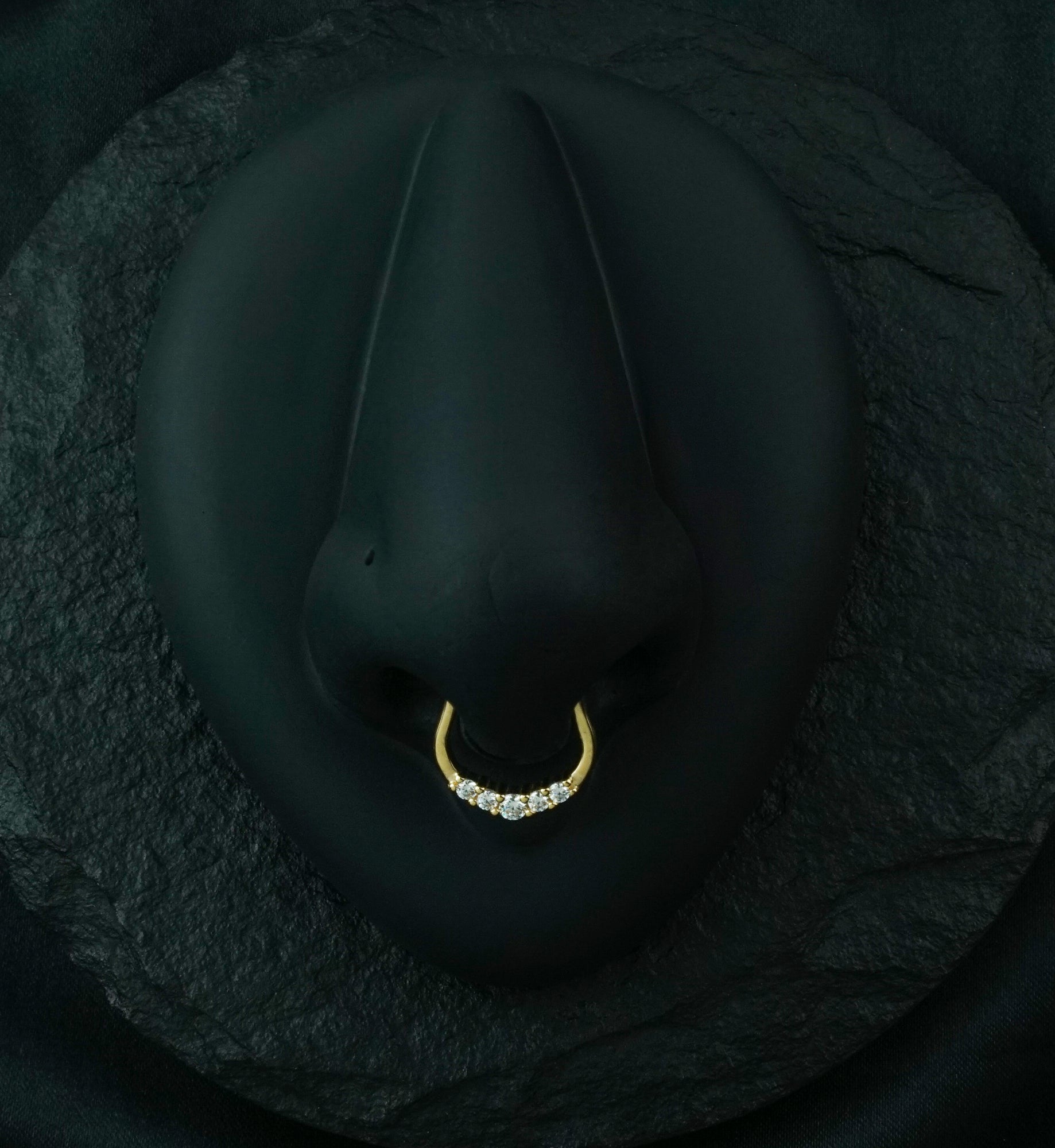 14kt Gold Clear 5 Gem Septum Clicker