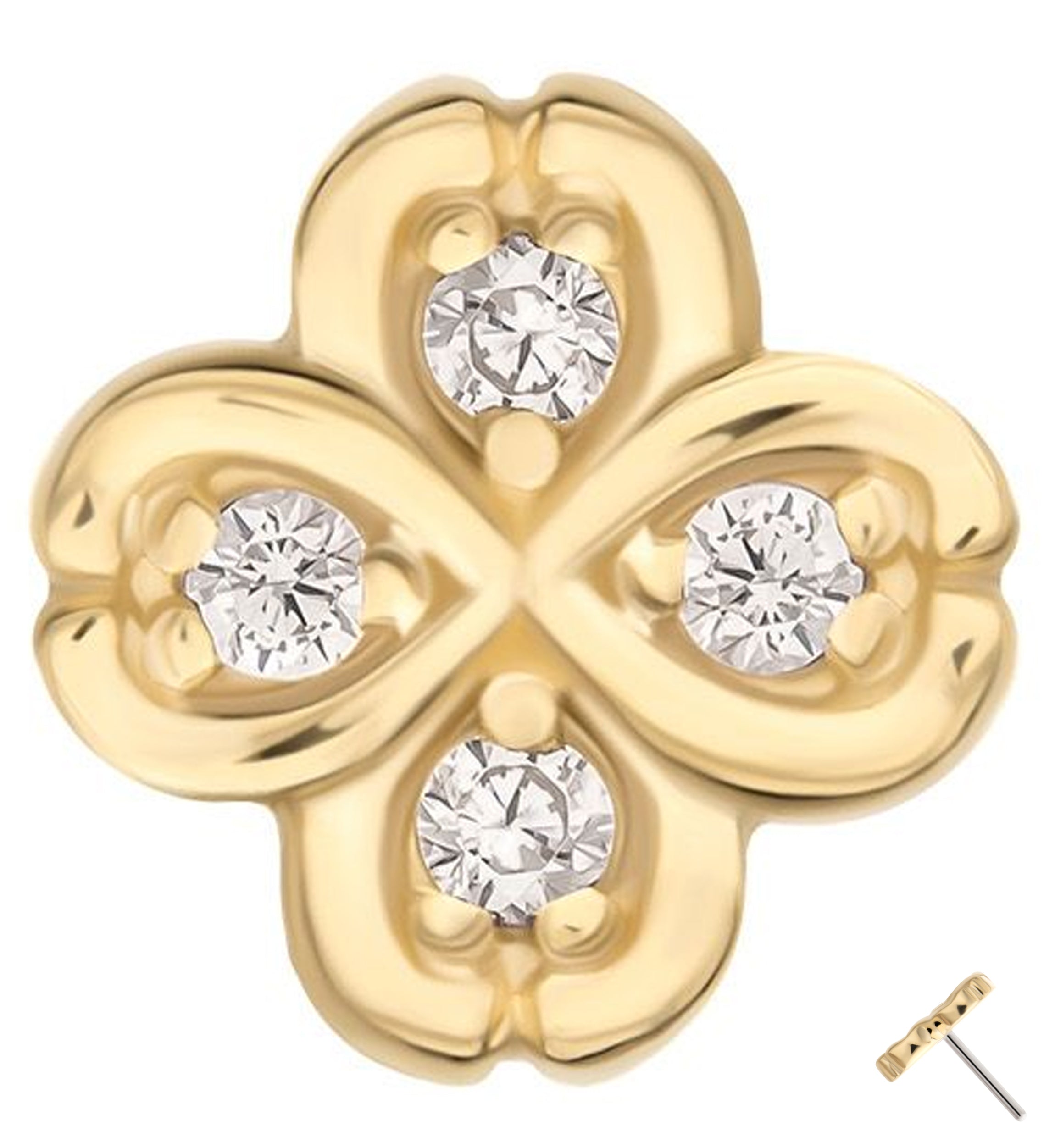 14kt Gold Clover Clear CZ Threadless Top