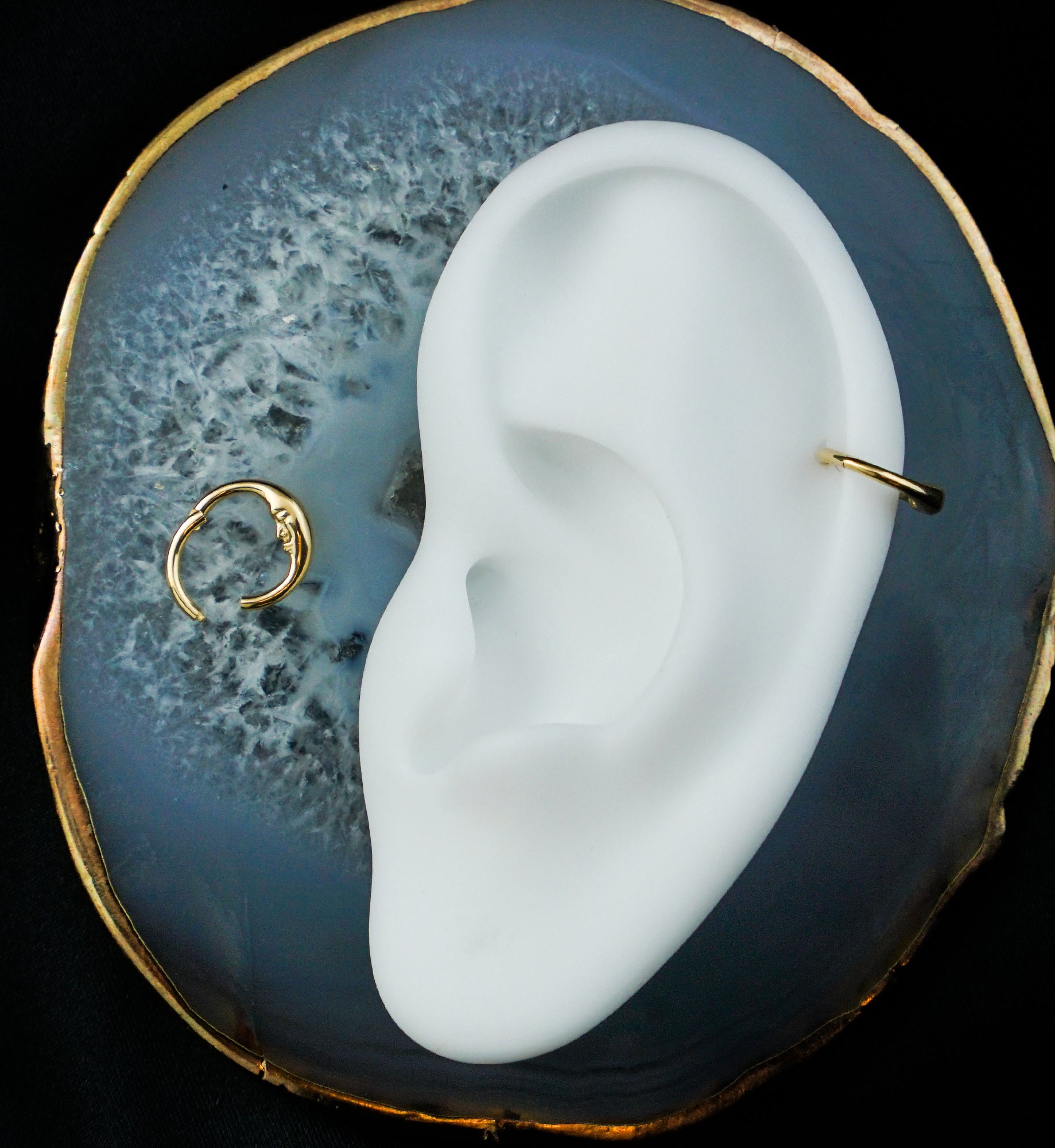 14kt Gold Crescent Moon Face Hinged Segment Ring