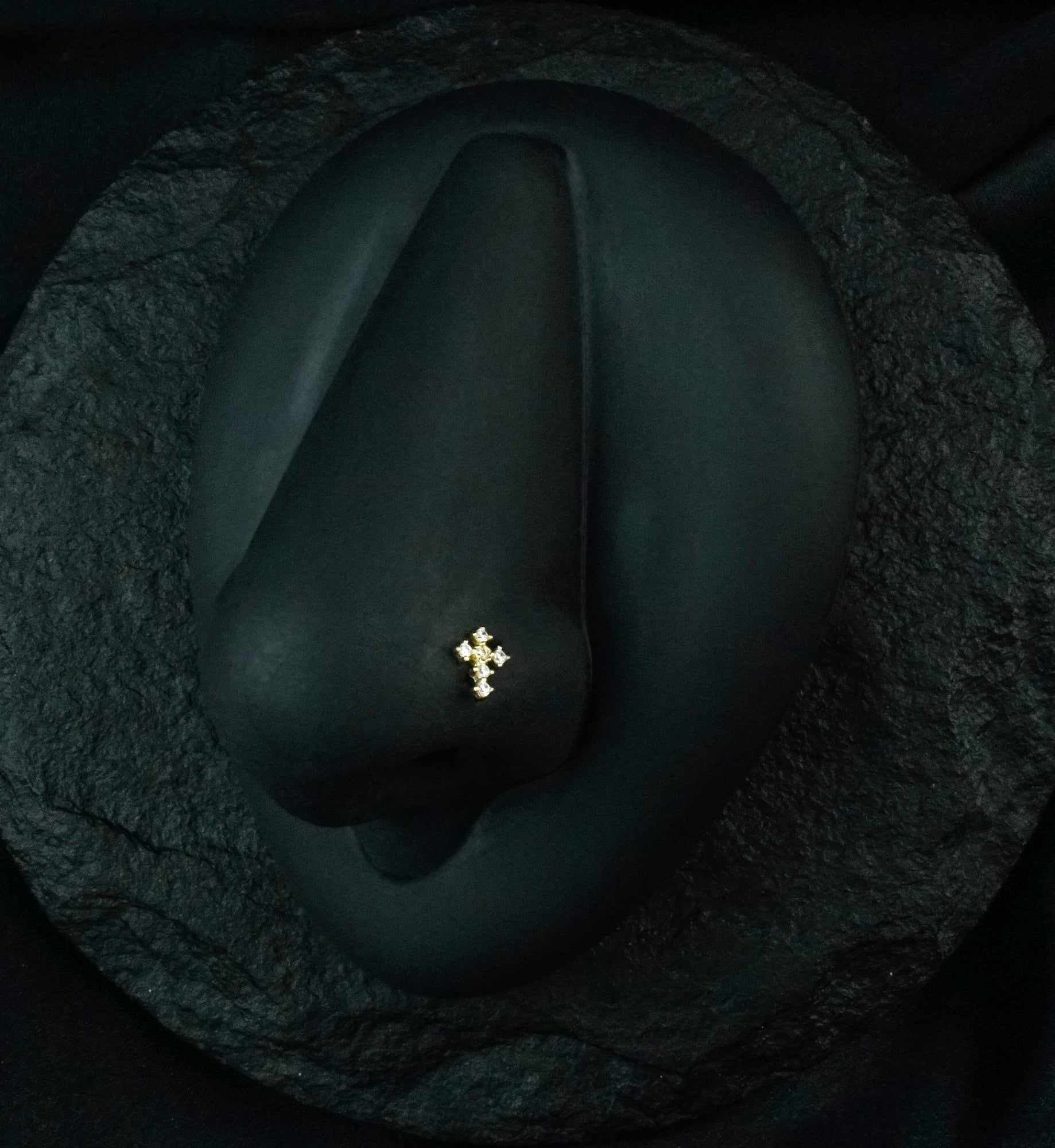 14kt Gold Cross Clear CZ L Bend Nose Ring