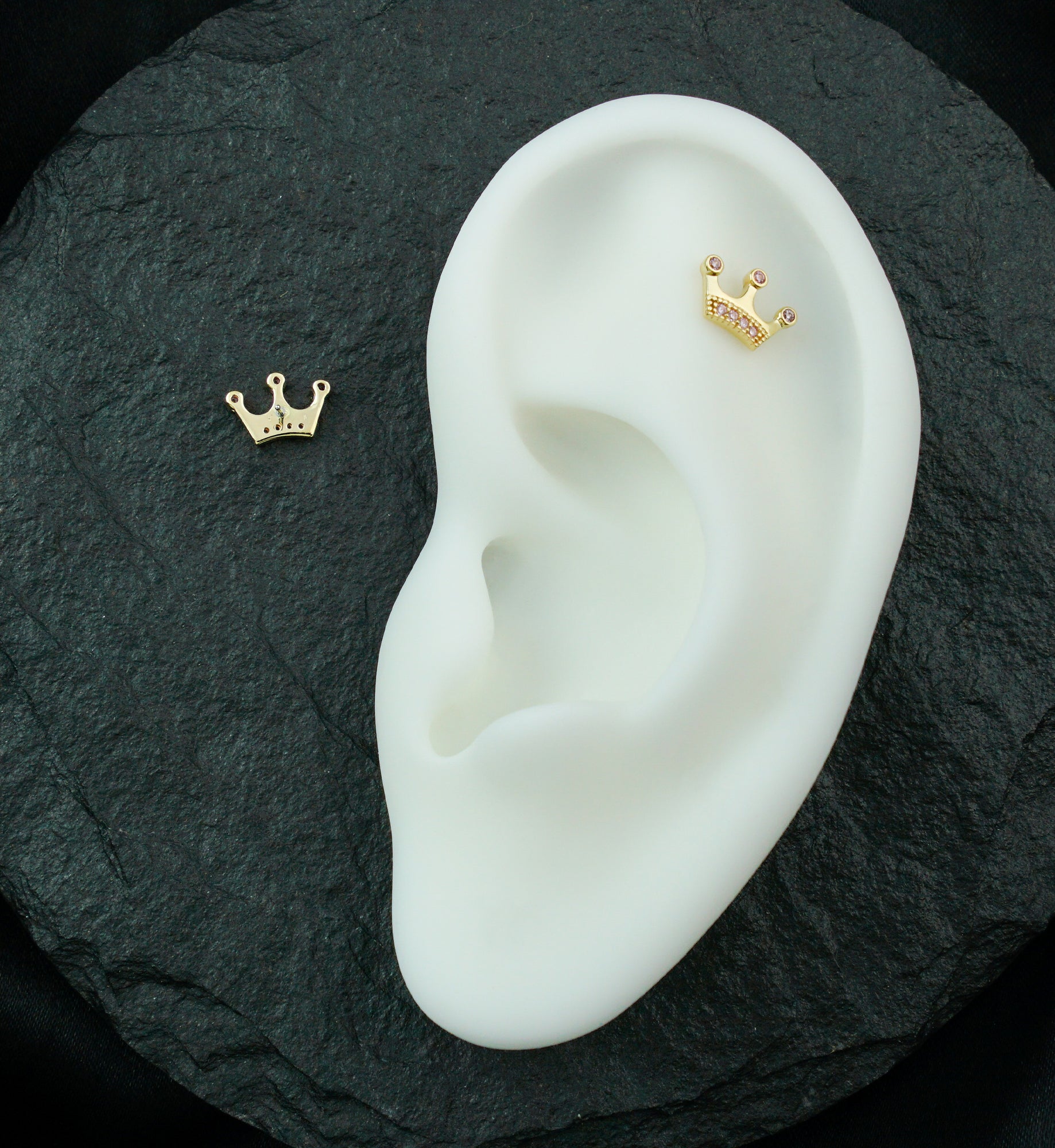 14kt Gold Crown Pink CZ Threadless Top