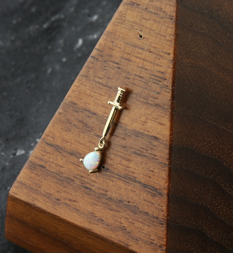 14kt Gold Dagger White Opalite Dangle Threadless Top