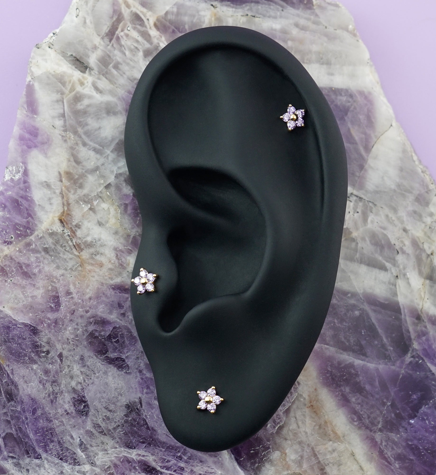 14kt Gold Daisy Amethyst CZ Threadless Top