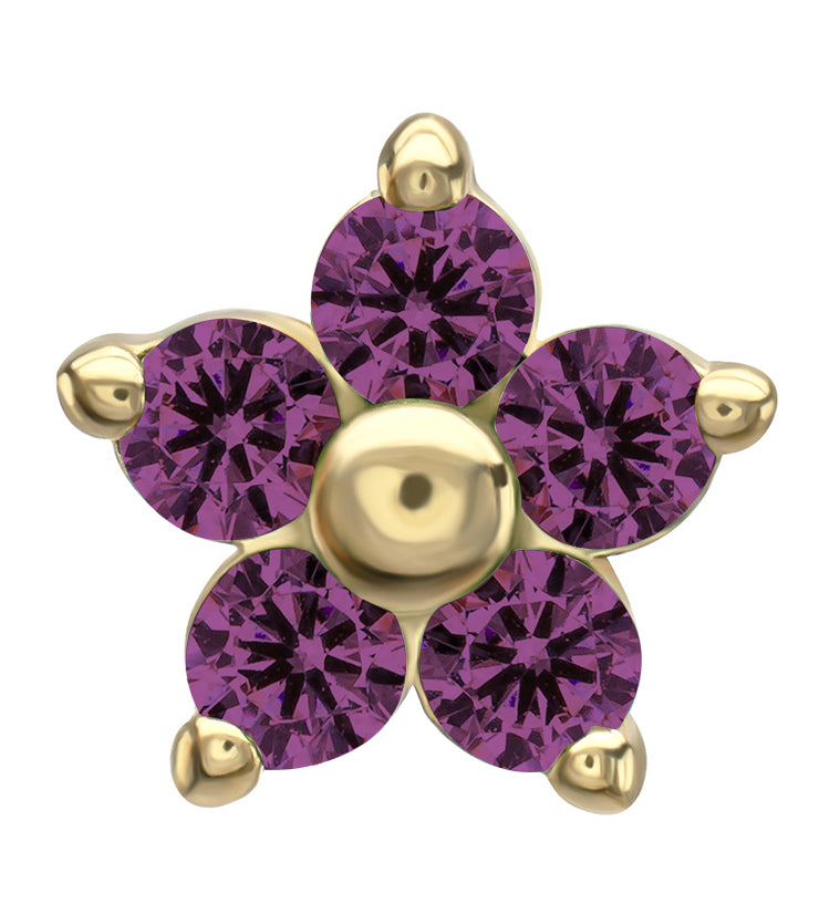 14kt Gold Daisy Amethyst CZ Threadless Top