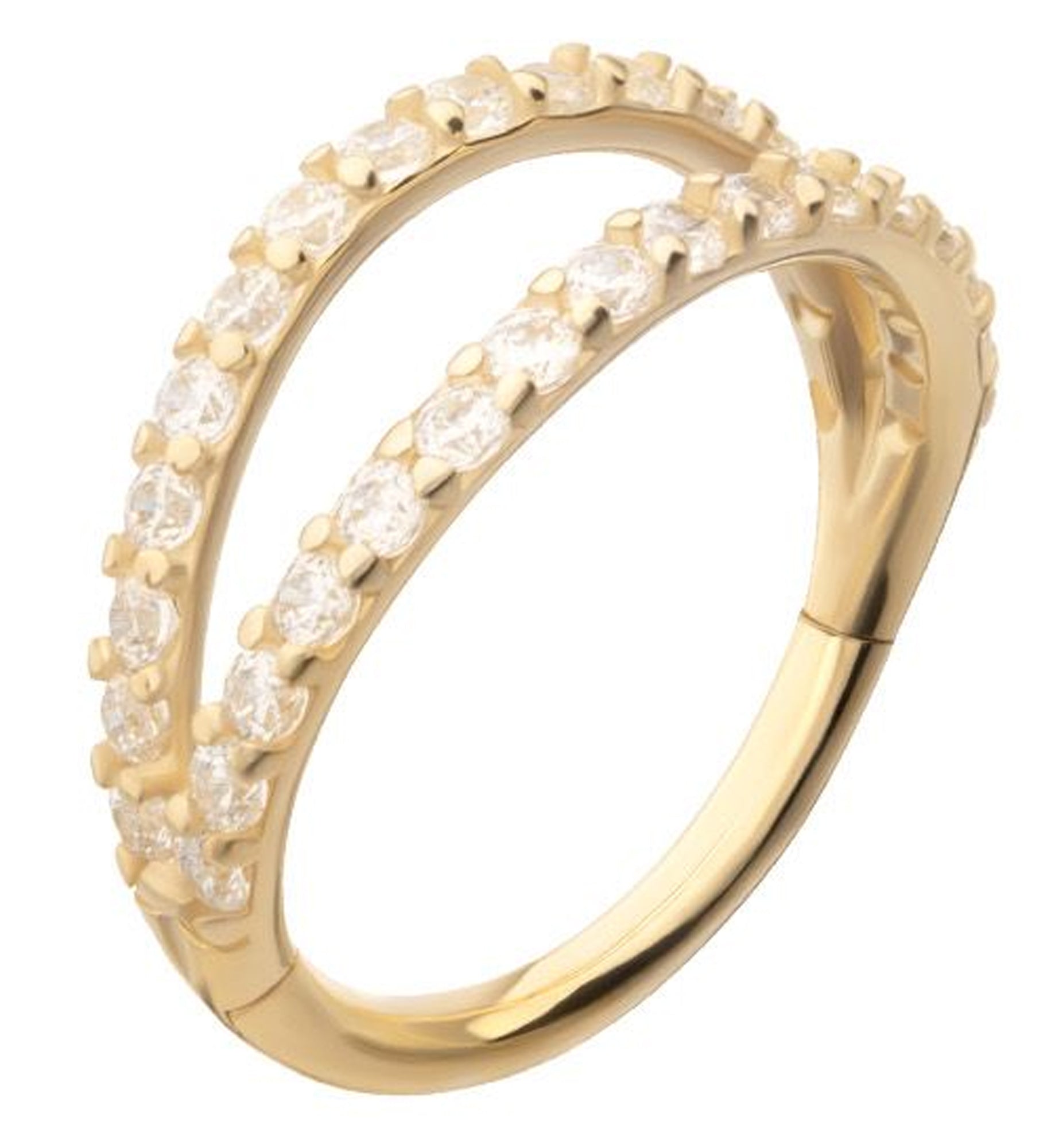 14kt Gold Double Clear CZ Row Hinged Segment Ring