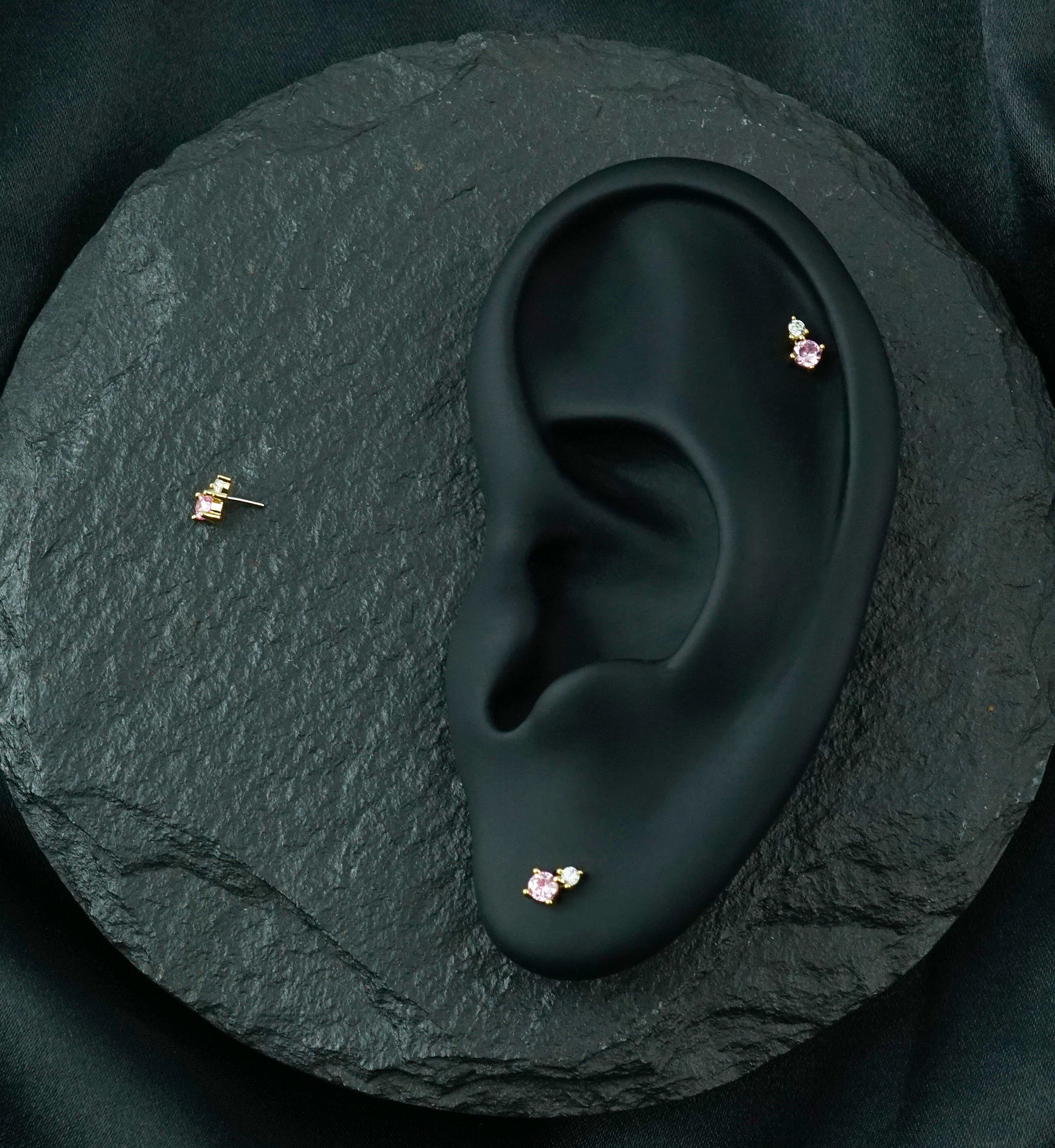 14kt Gold Echo Pink CZ Threadless Top