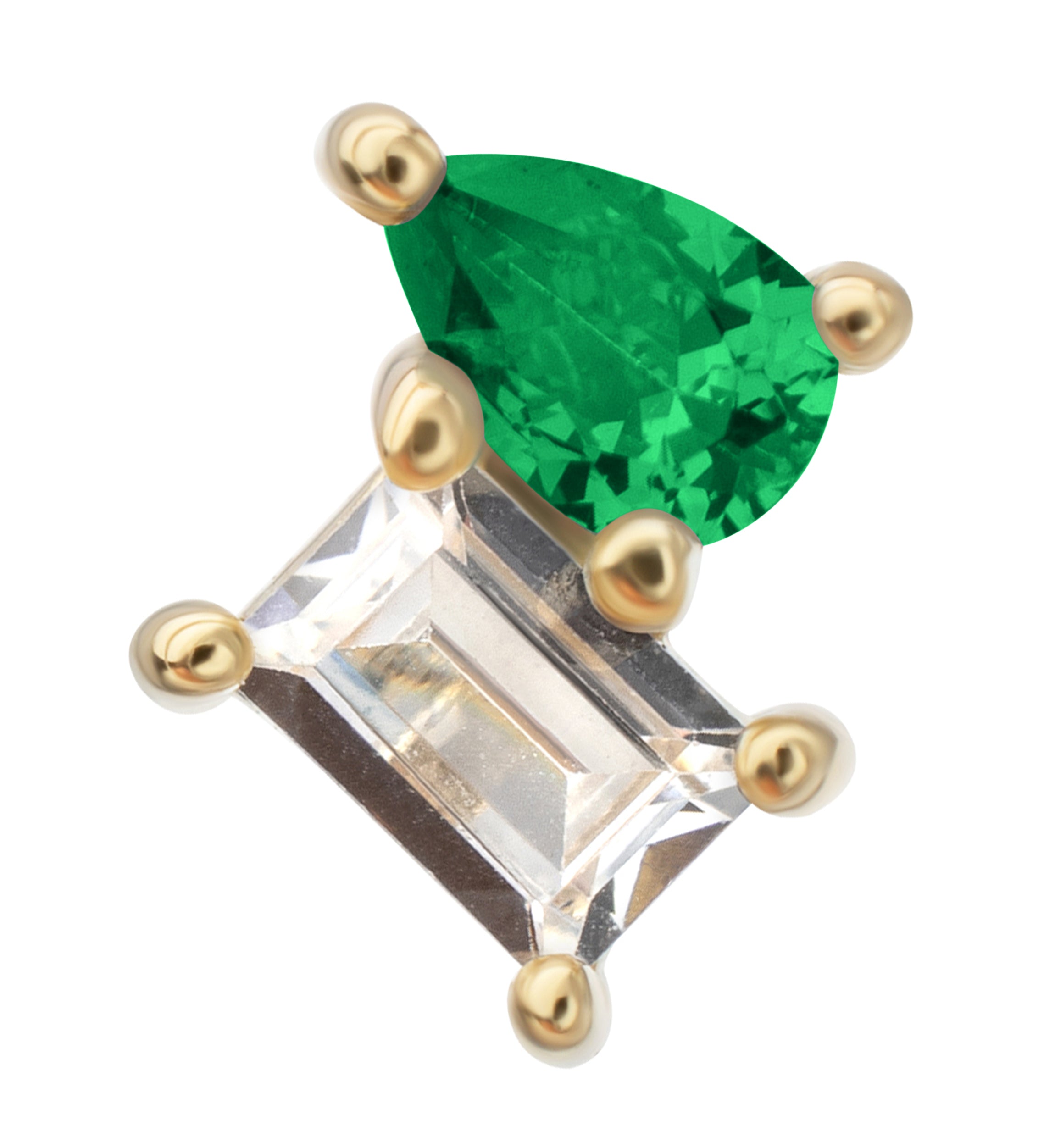 14kt Gold Exponential Teardrop Emerald CZ Threadless Top