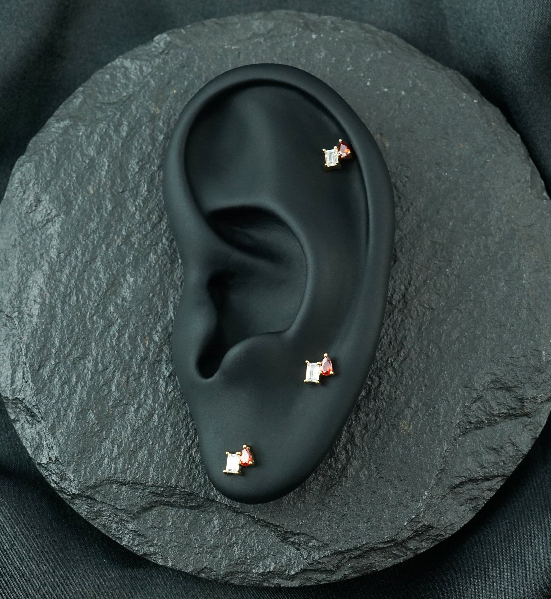 14kt Gold Exponential Teardrop Garnet CZ Threadless Top