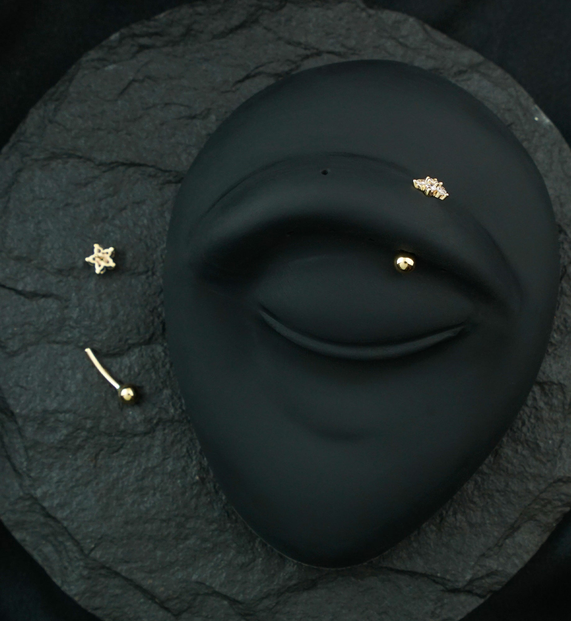 14kt Gold Flower Clear CZ Threadless Curved Barbell