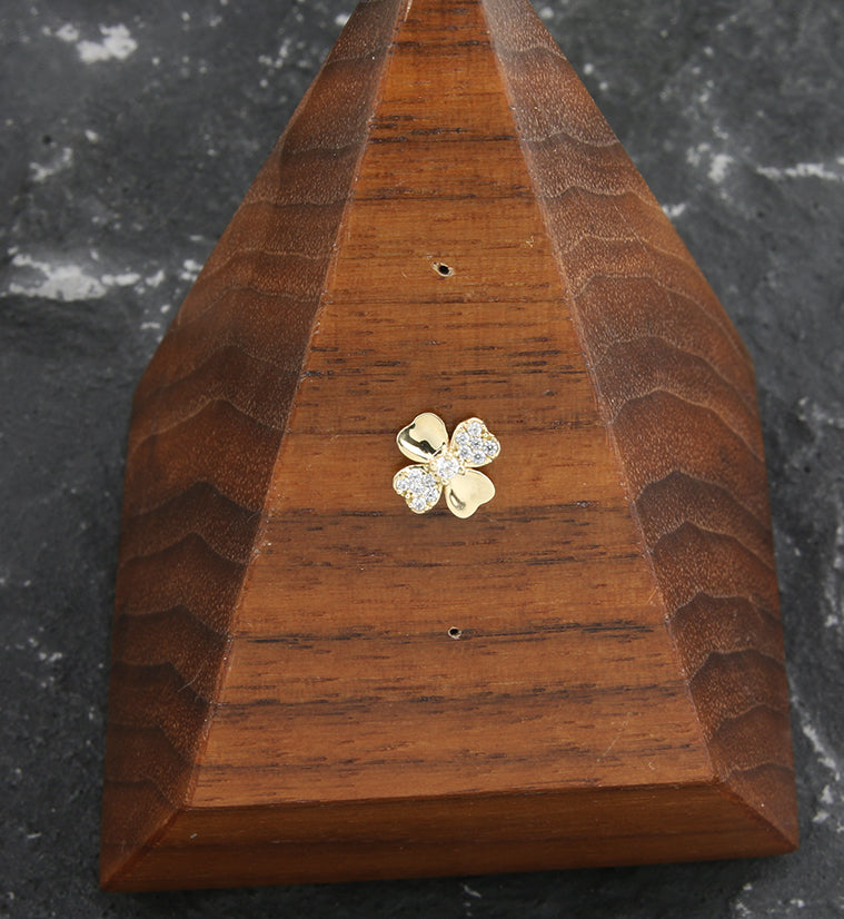 14kt Gold Four Leaf Clover Alternate Pave Clear CZ Threadless Top