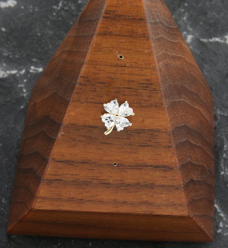 14kt Gold Four Leaf Clover Clear CZ Threadless Top