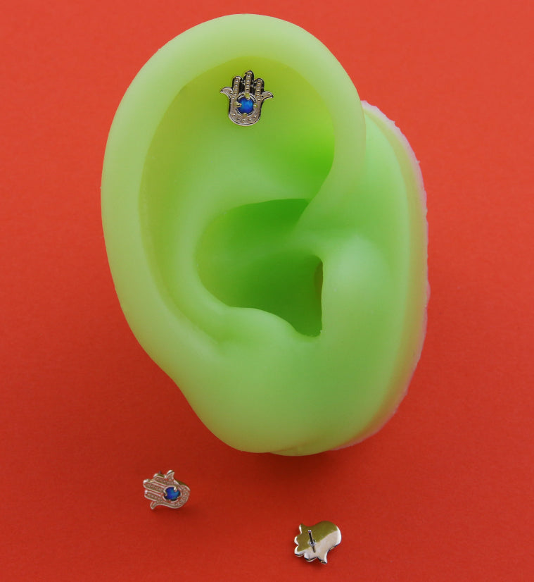 14kt Gold Hamsa Hand Blue Opalite Threadless Top