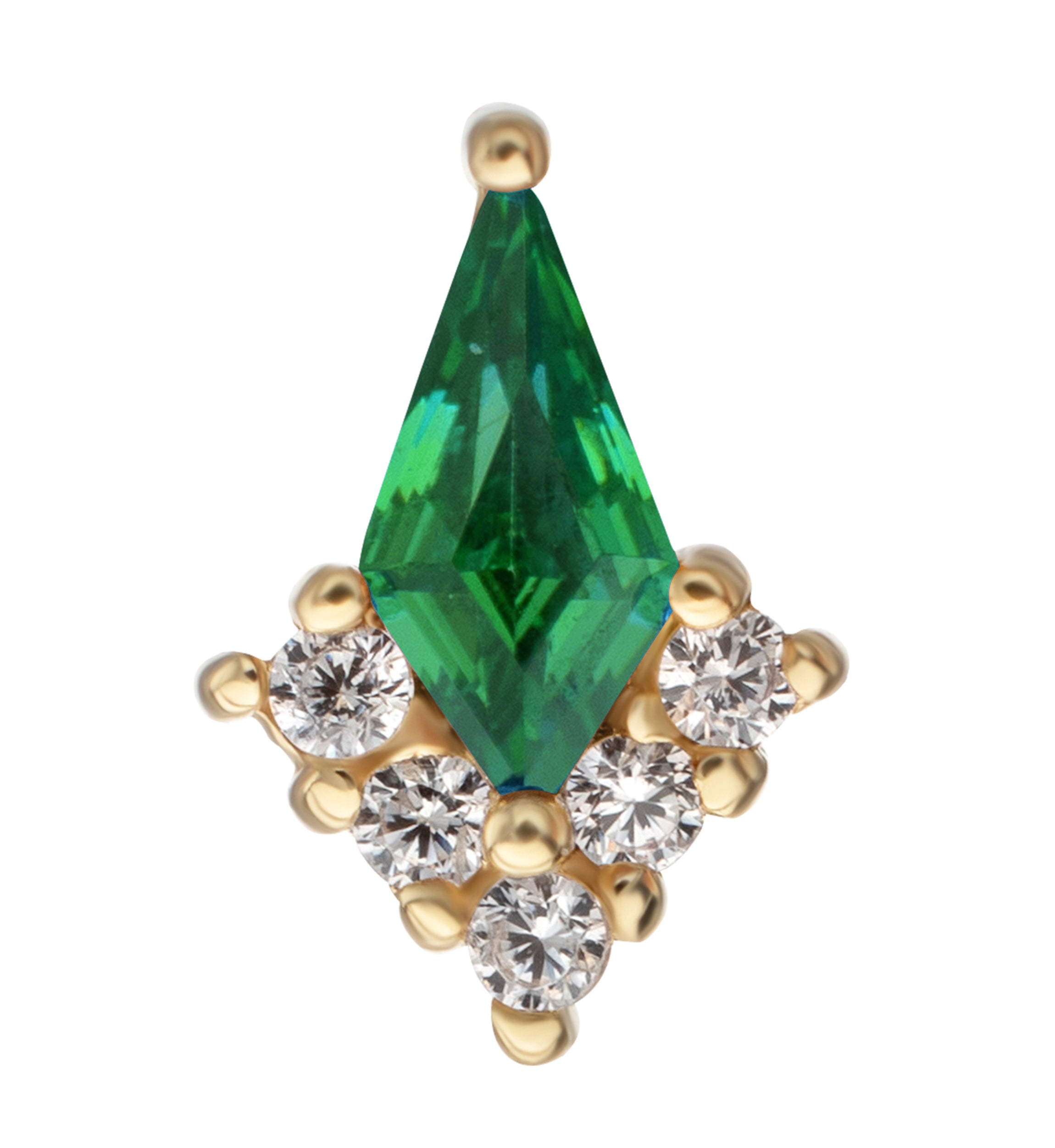 14kt Gold Harlequin Emerald CZ Threadless Top