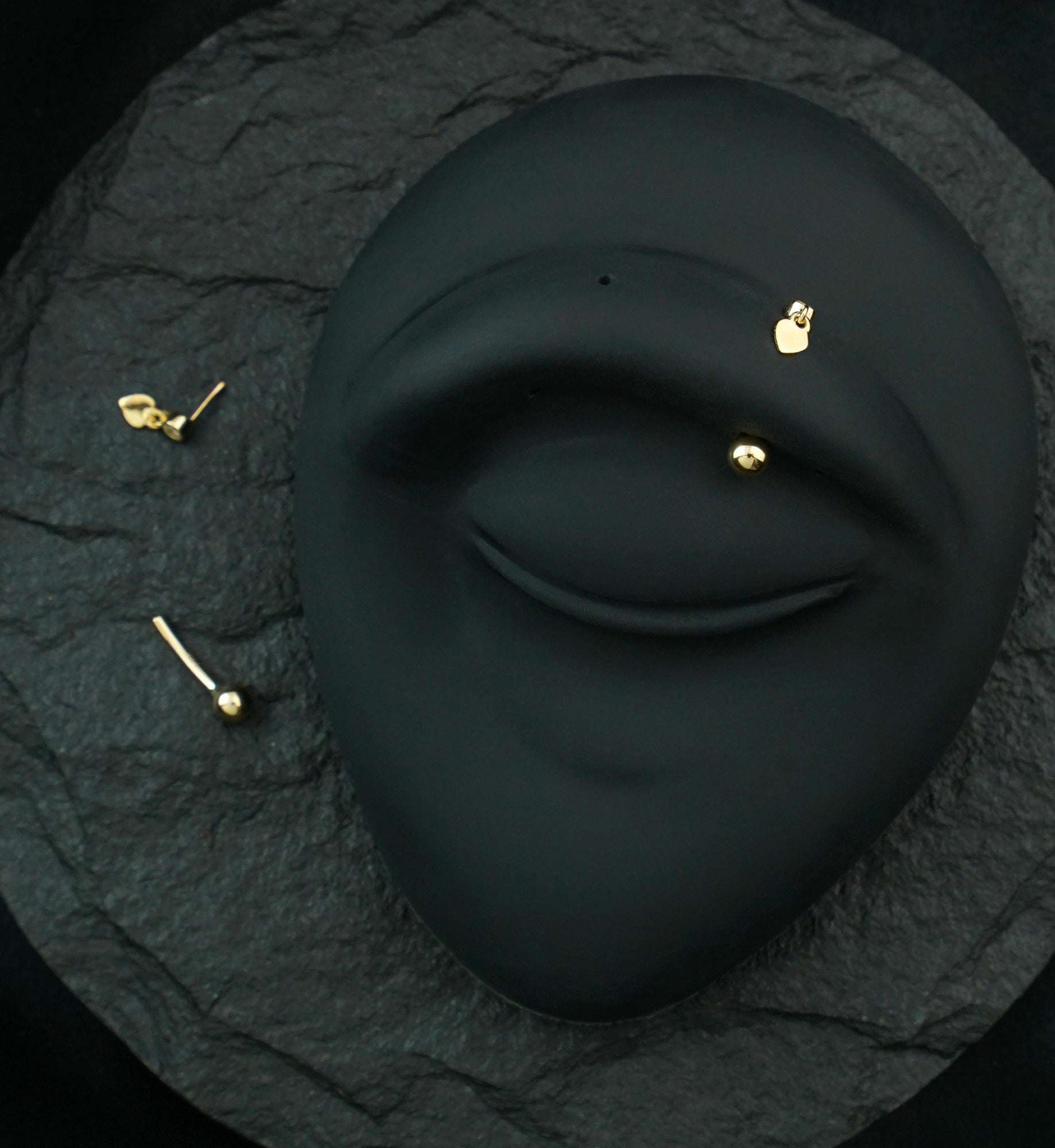 14kt Gold Heart Dangle Clear CZ Threadless Curved Barbell