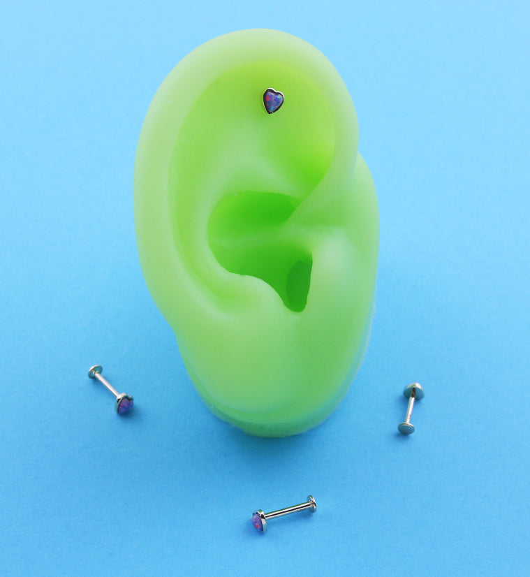 14kt Gold Heart Purple Opalite Threadless Labret