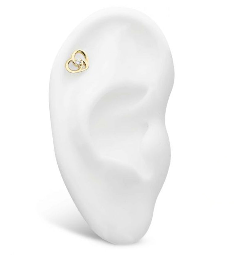14kt Gold Heart Twist Clear CZ Threadless Top