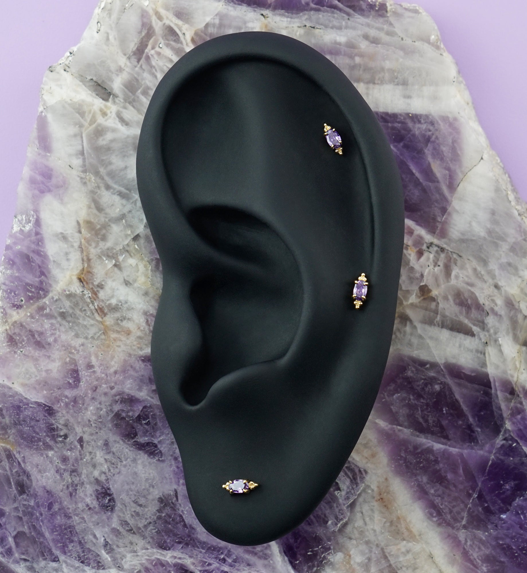 14kt Gold Heirloom Amethyst CZ Threadless Top