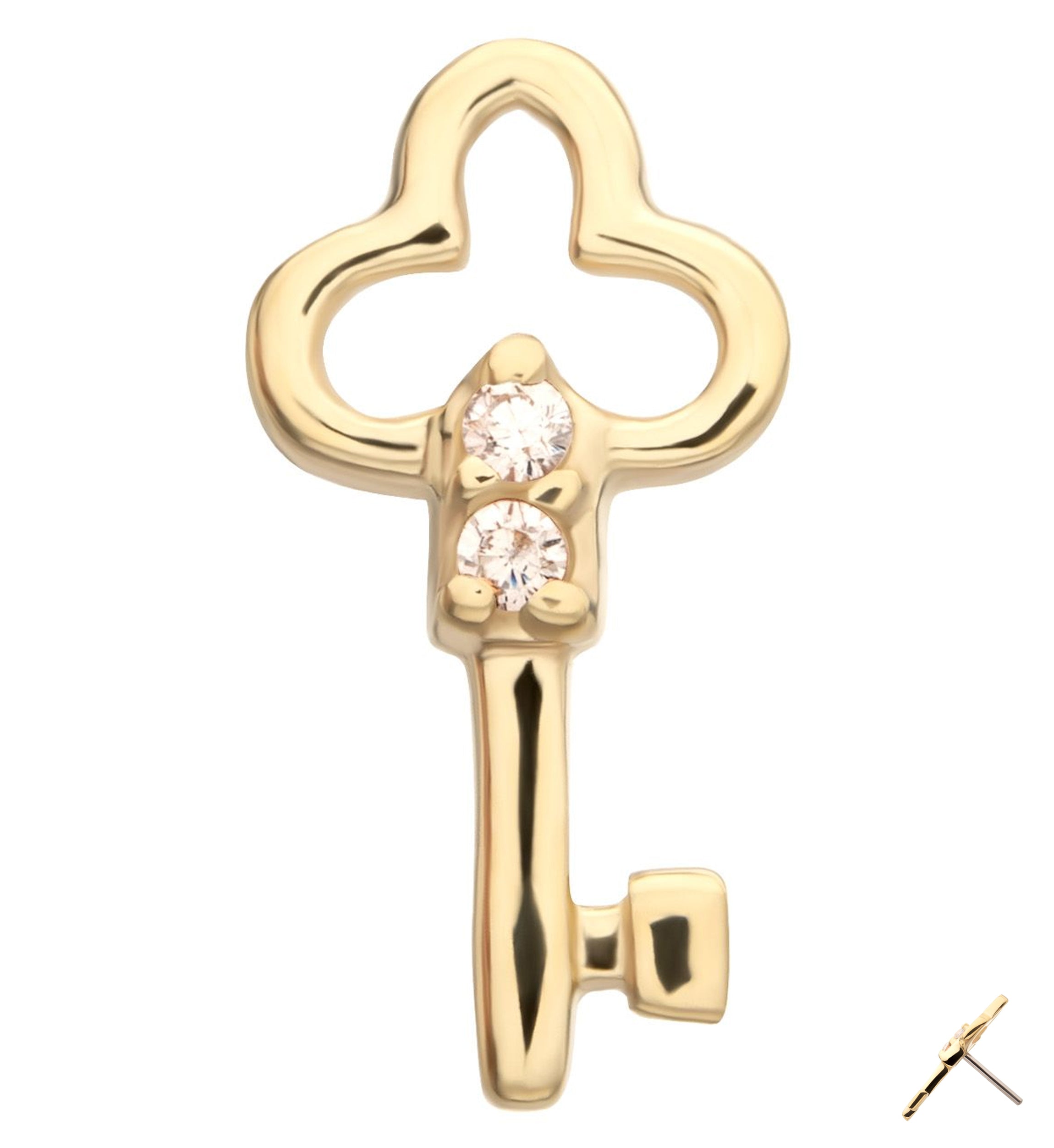 14kt Gold Key Clear CZ Threadless Top