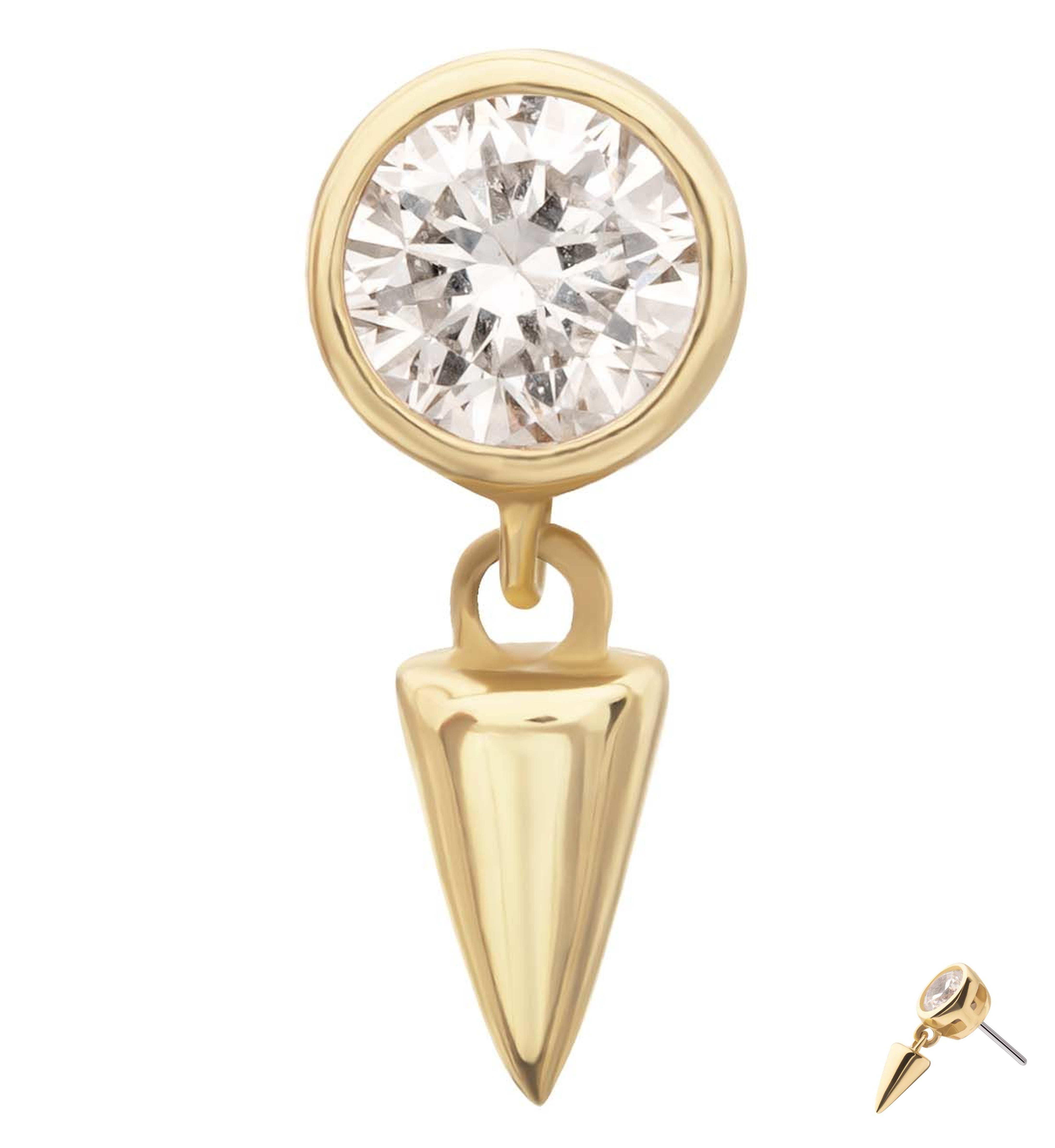 14kt Gold Lab Grown Diamond Dangle Cone Threadless Top