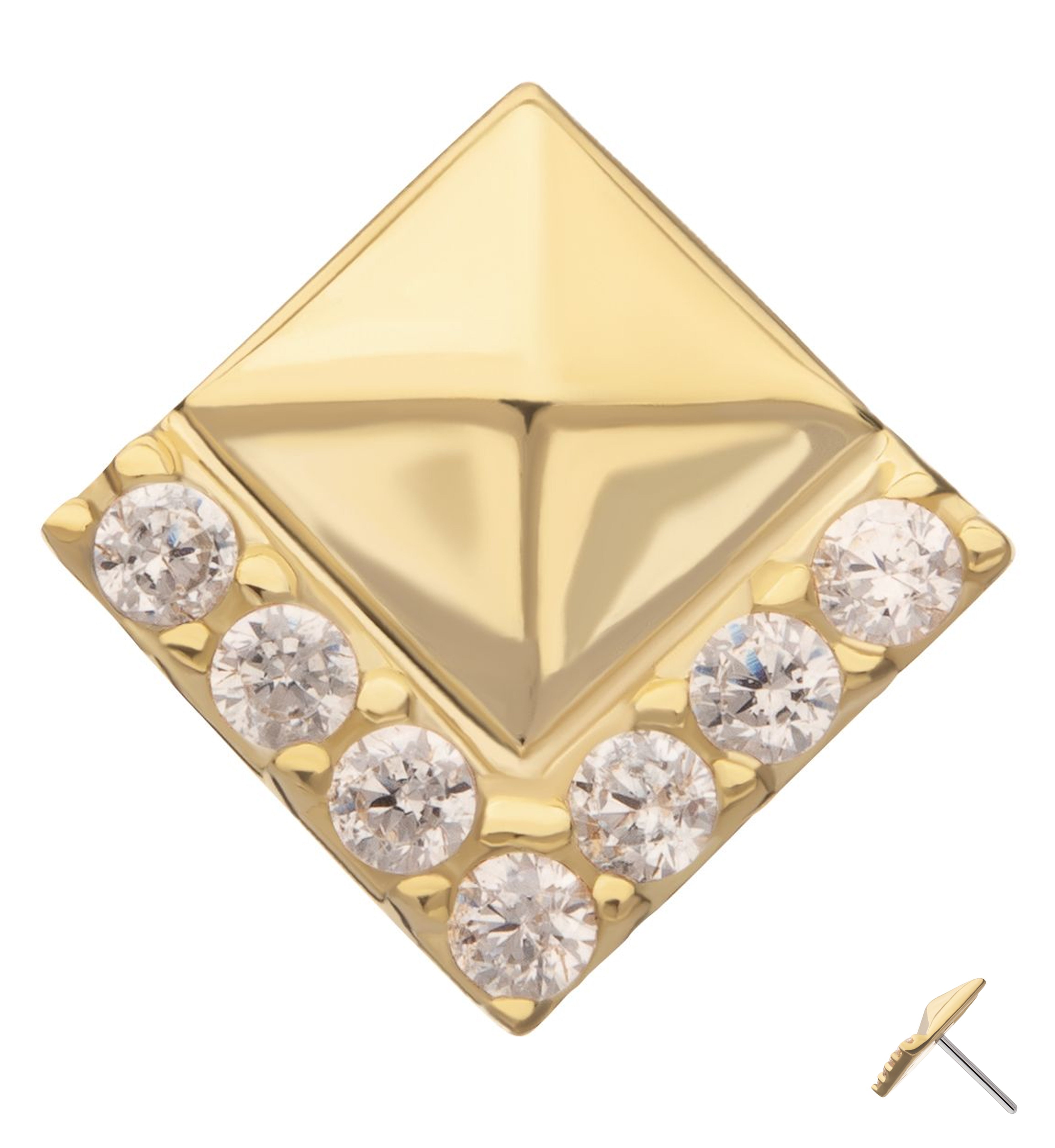 14kt Gold Lined Rhombus Clear CZ Threadless Top