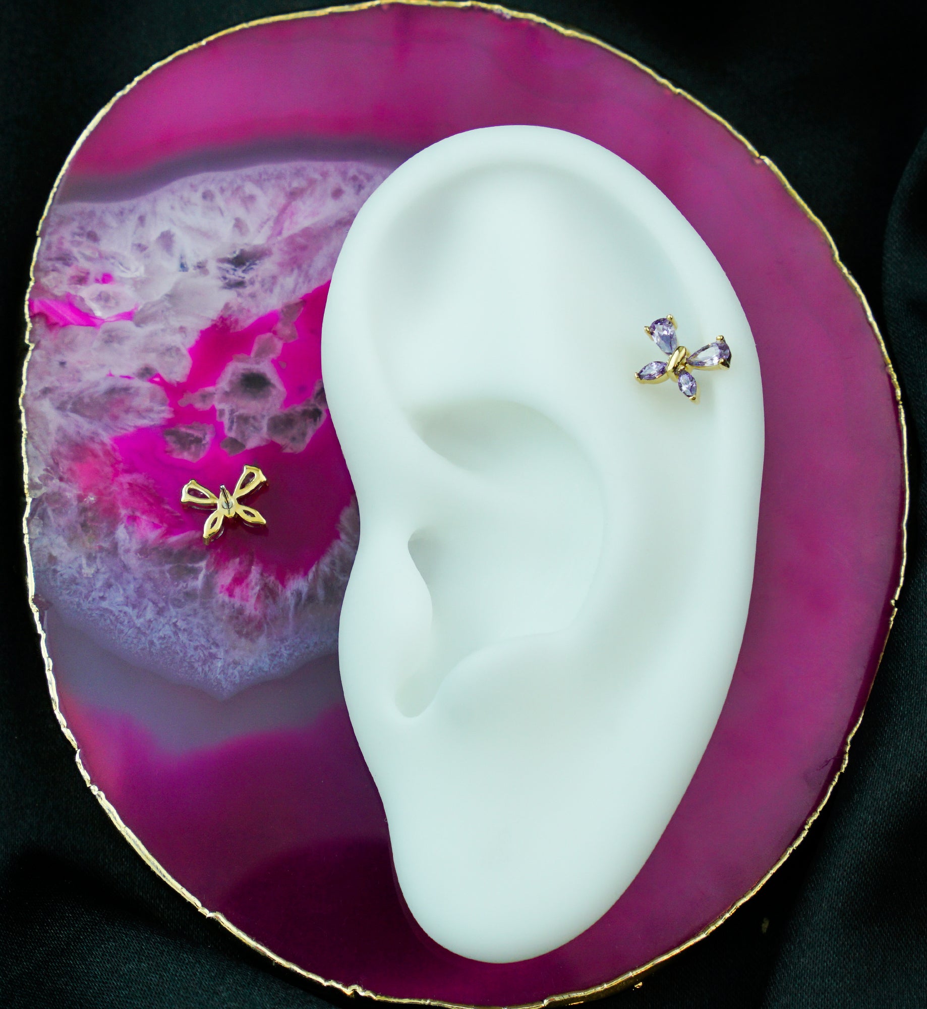 14kt Gold Marquise Butterfly Amethyst CZ Threadless Top