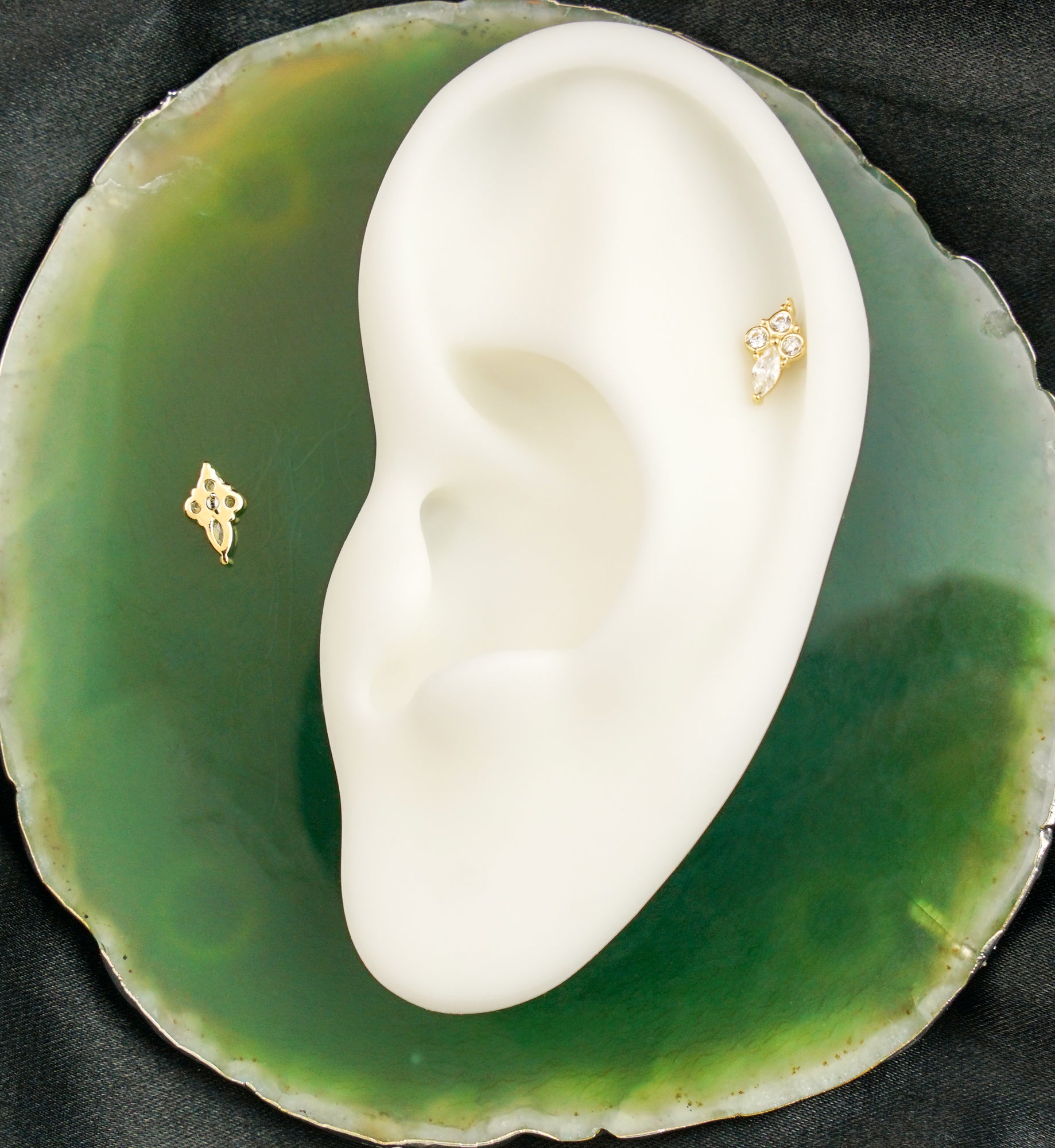 14kt Gold Marquise Trinity Clear CZ Threadless Top