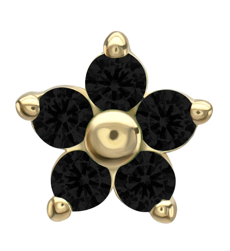 14kt Gold Mini Daisy Black CZ Threadless Top