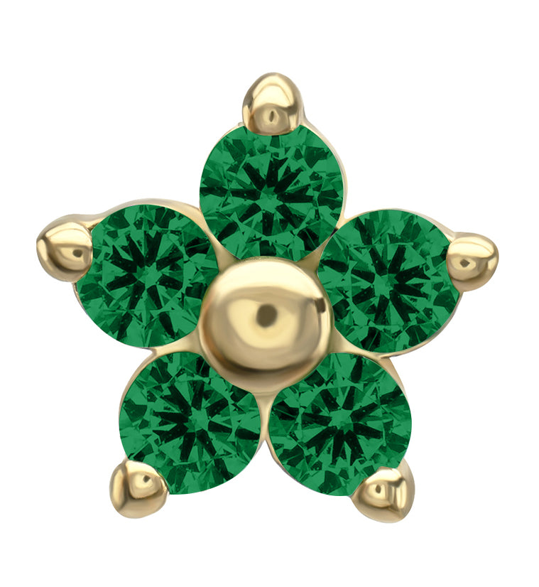 14kt Gold Mini Daisy Emerald CZ Threadless Top