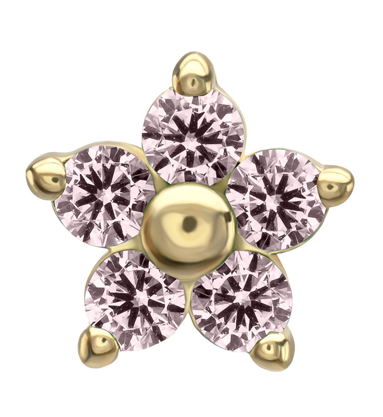 14kt Gold Mini Daisy Pink CZ Threadless Top