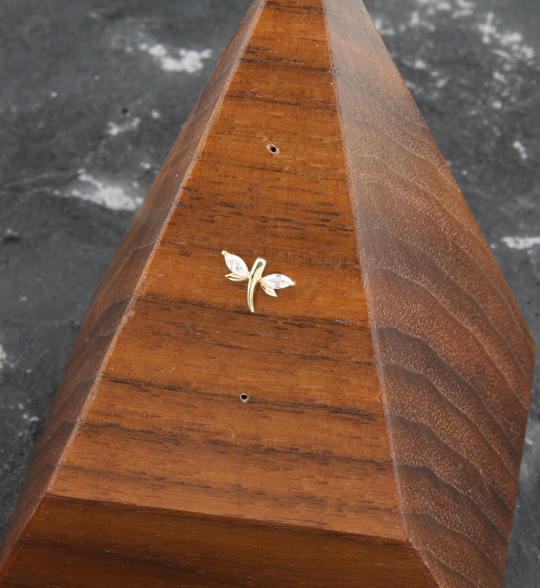 14kt Gold Mini Dragonfly Clear CZ Threadless Top