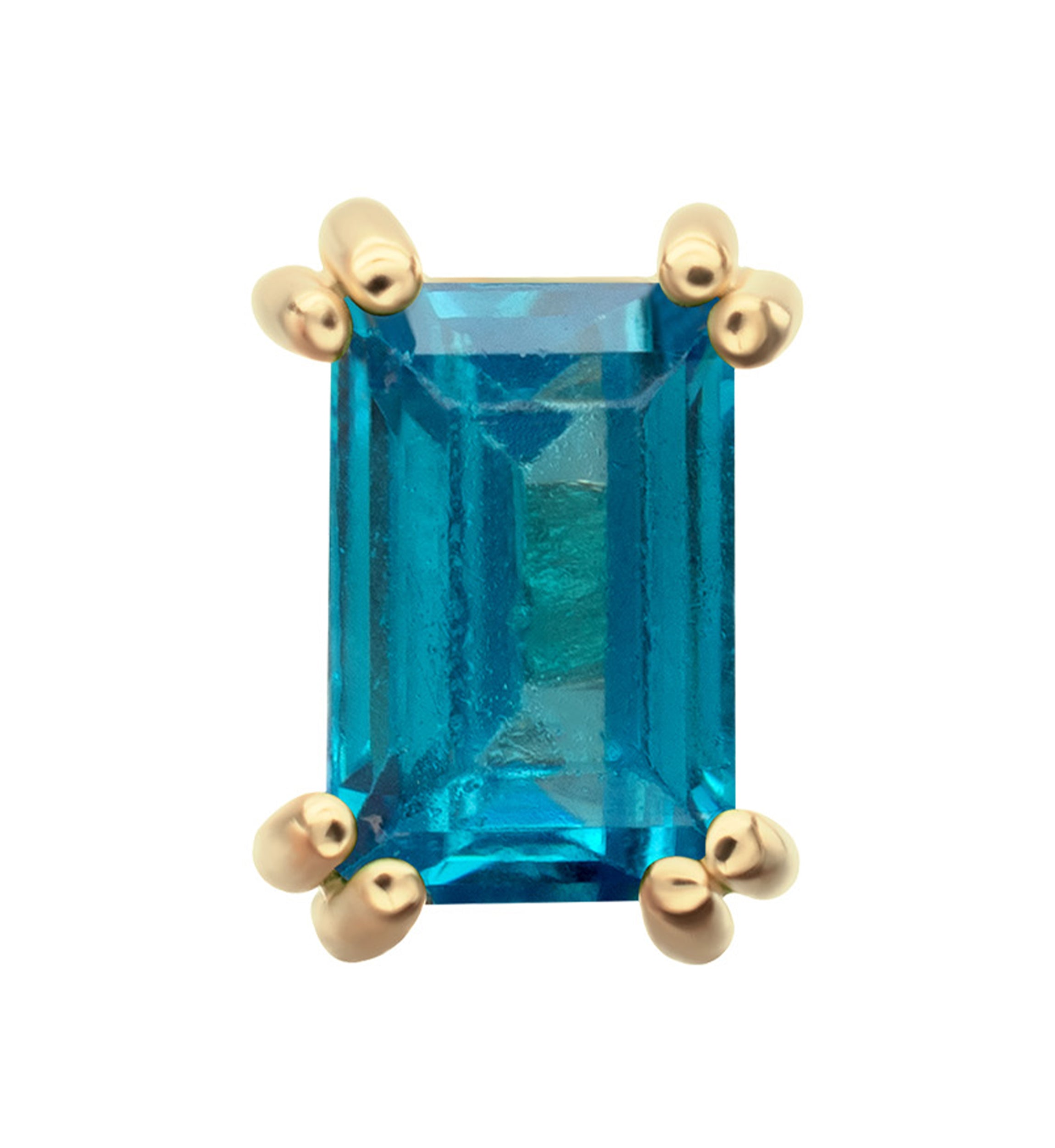 14kt Gold Mini Rectangle Blue Topaz CZ Threadless Top